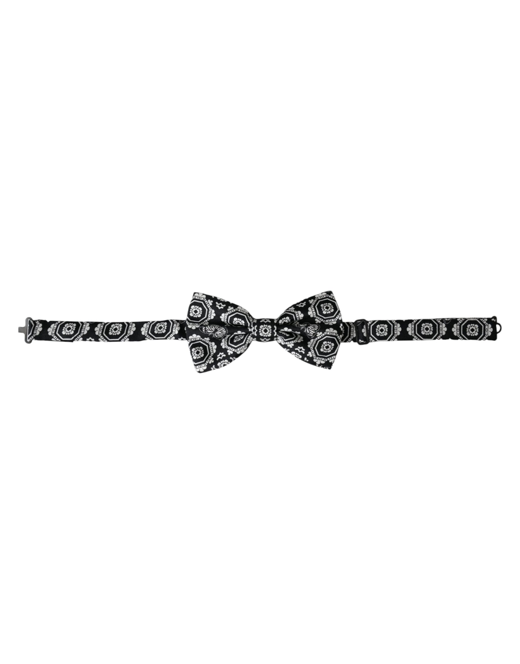 Dolce & Gabbana Black White Printed Adjustable Neck Men Bow Tie | Regal Royce
