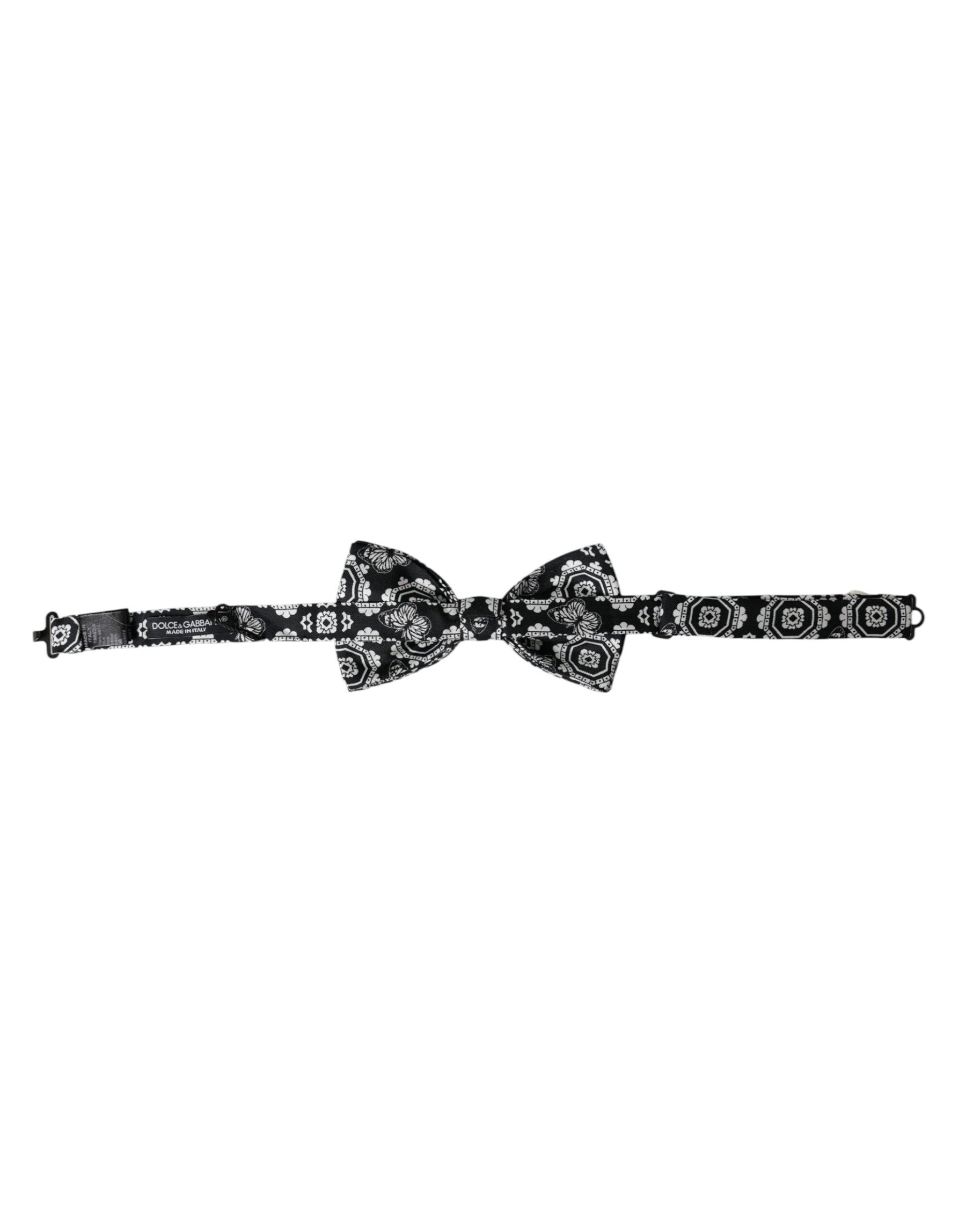 Dolce & Gabbana Black White Printed Adjustable Neck Men Bow Tie | Regal Royce