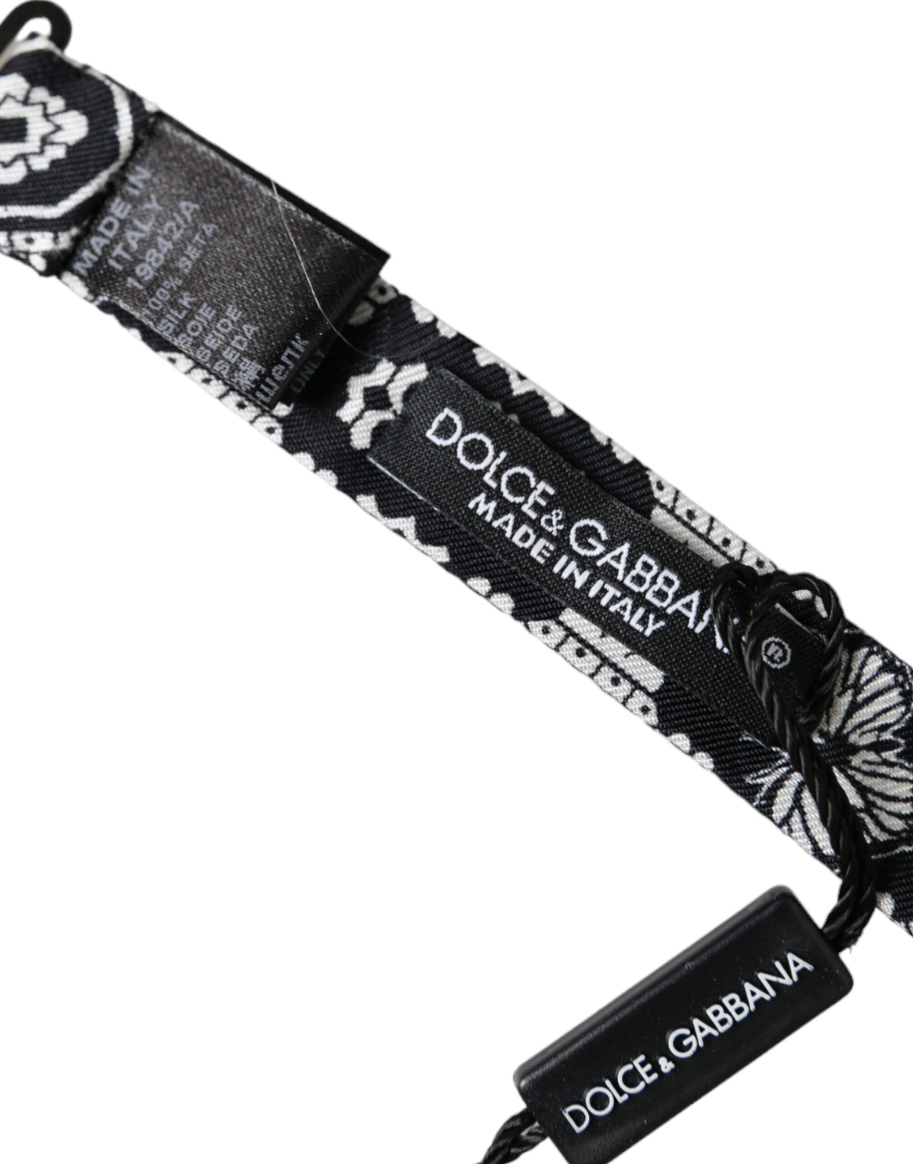 Dolce & Gabbana Black White Printed Adjustable Neck Men Bow Tie | Regal Royce