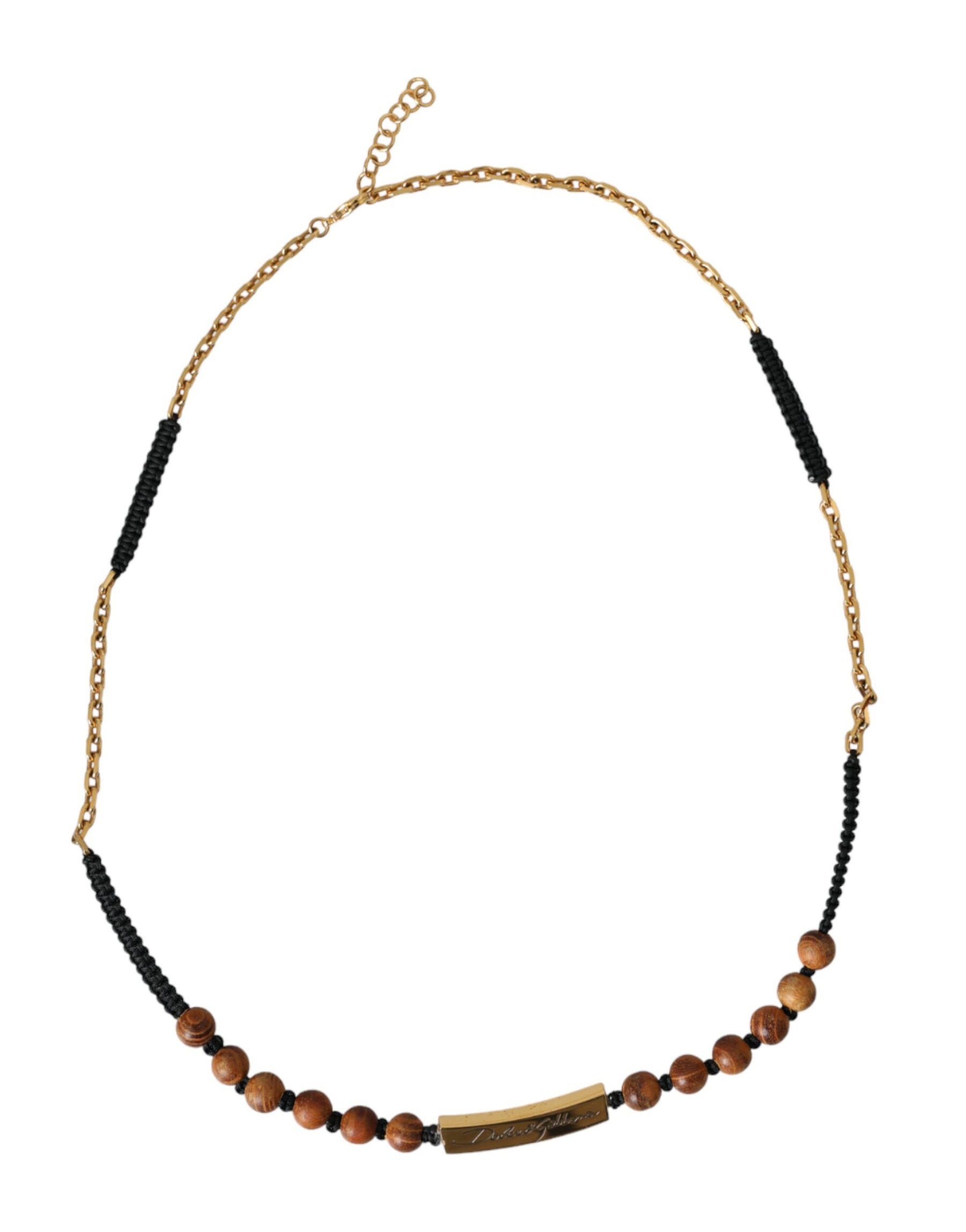 Dolce & Gabbana Black Gold Wooden Beaded Logo Pendant | Regal Royce