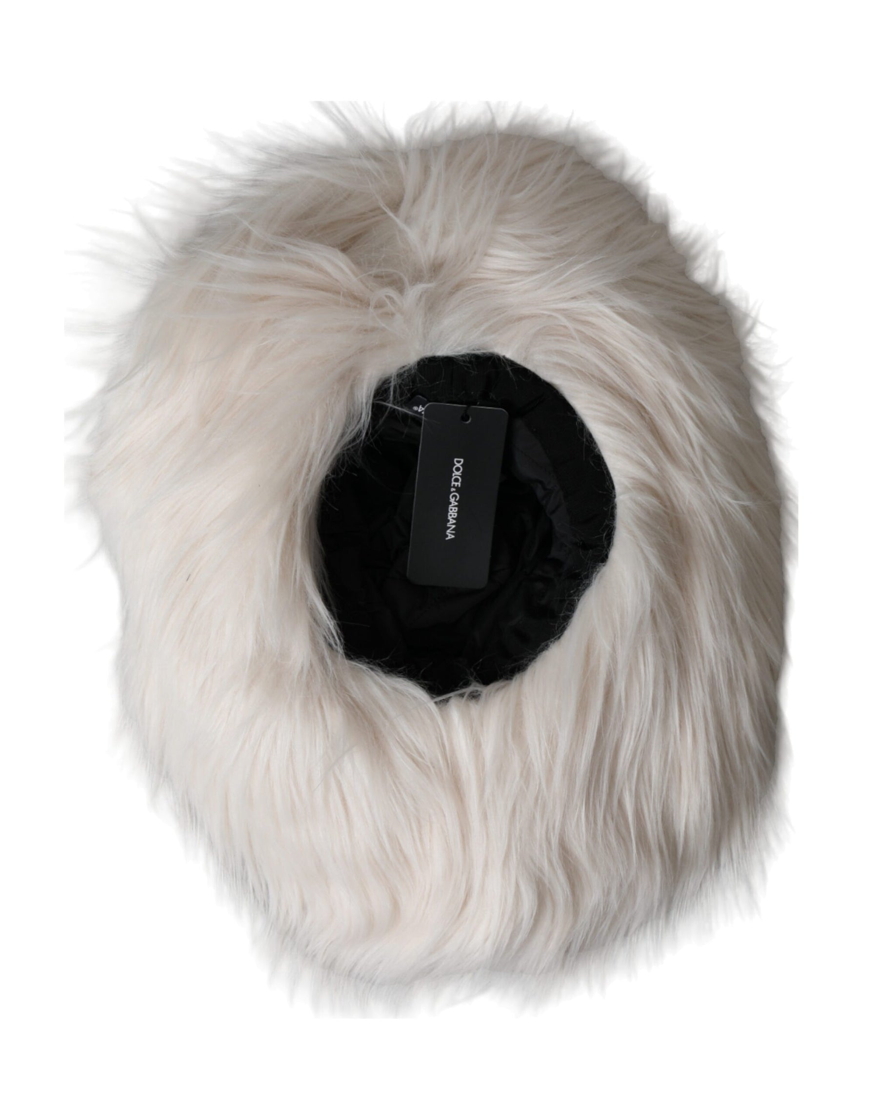 Dolce & Gabbana Off White Acrylic Fur Womens Bucket Hat | Regal Royce
