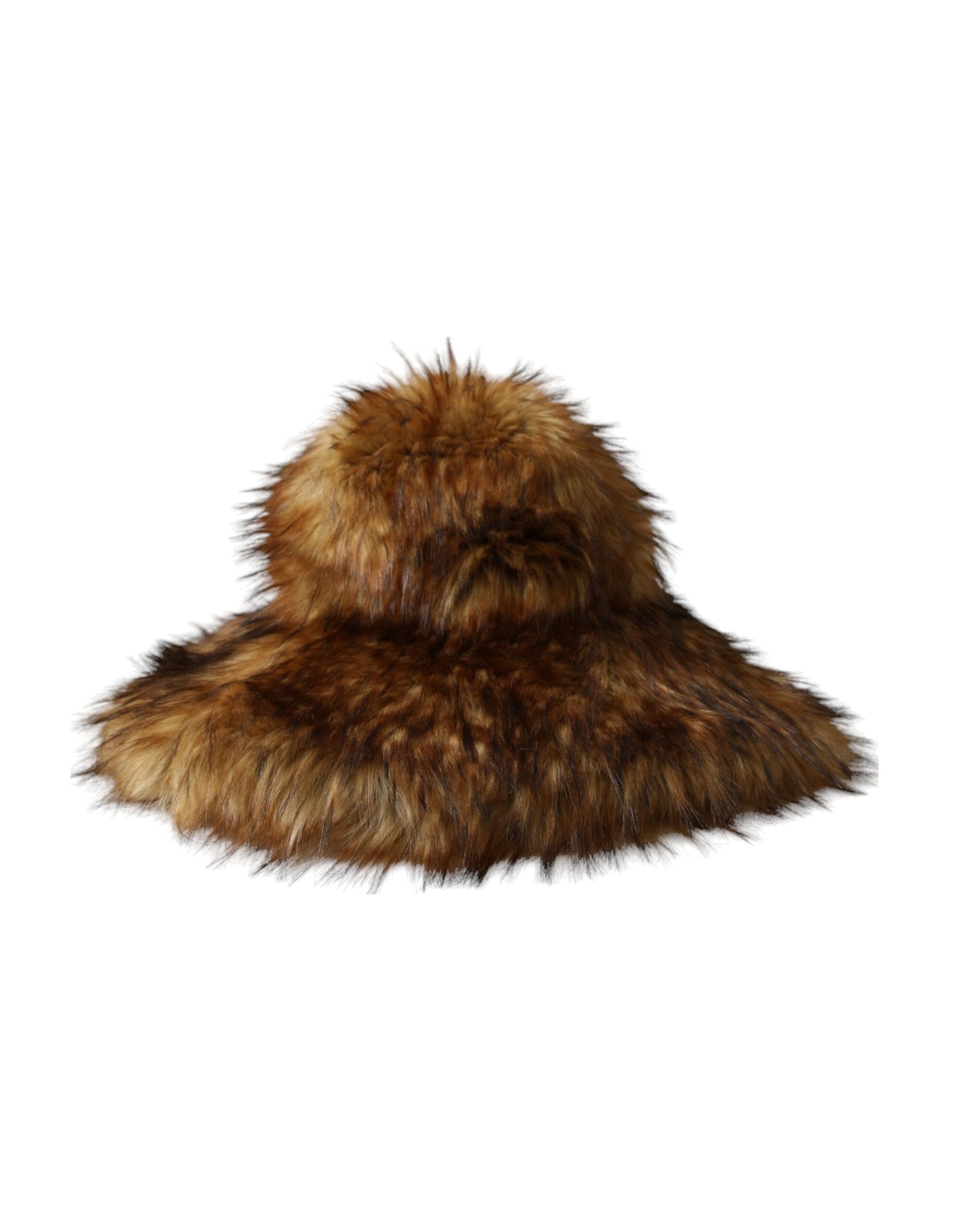 Dolce & Gabbana Brown Modacrylic Faux Fur Bucket Hat | Regal Royce