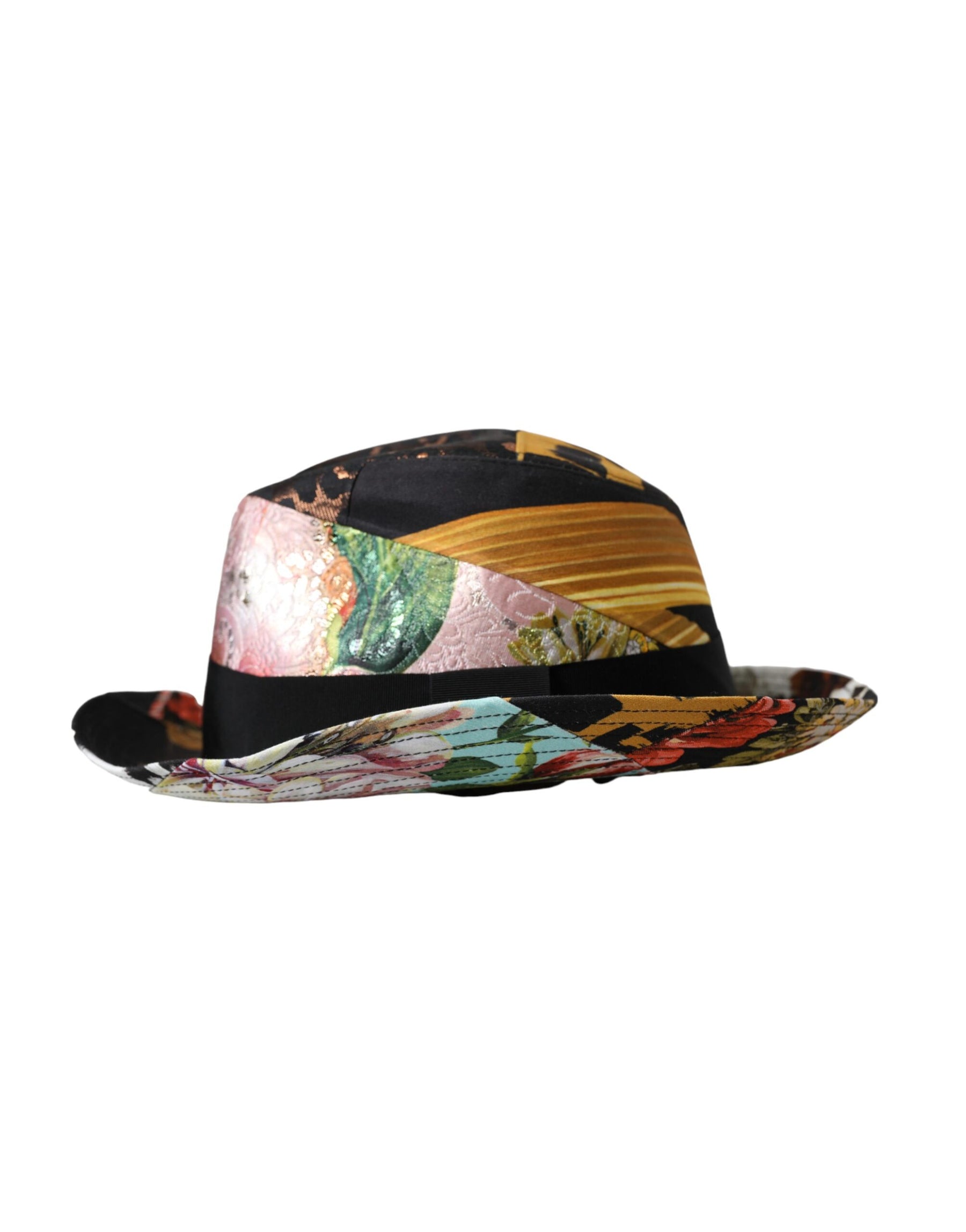 Dolce & Gabbana Multicolor Patchwork Women Fedora Wide Brim Hat | Regal Royce