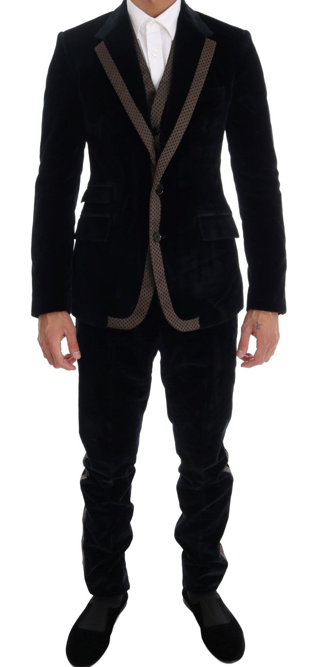 Dolce & Gabbana Blue Velvet Two Button Slim 3 Piece Suit | Regal Royce