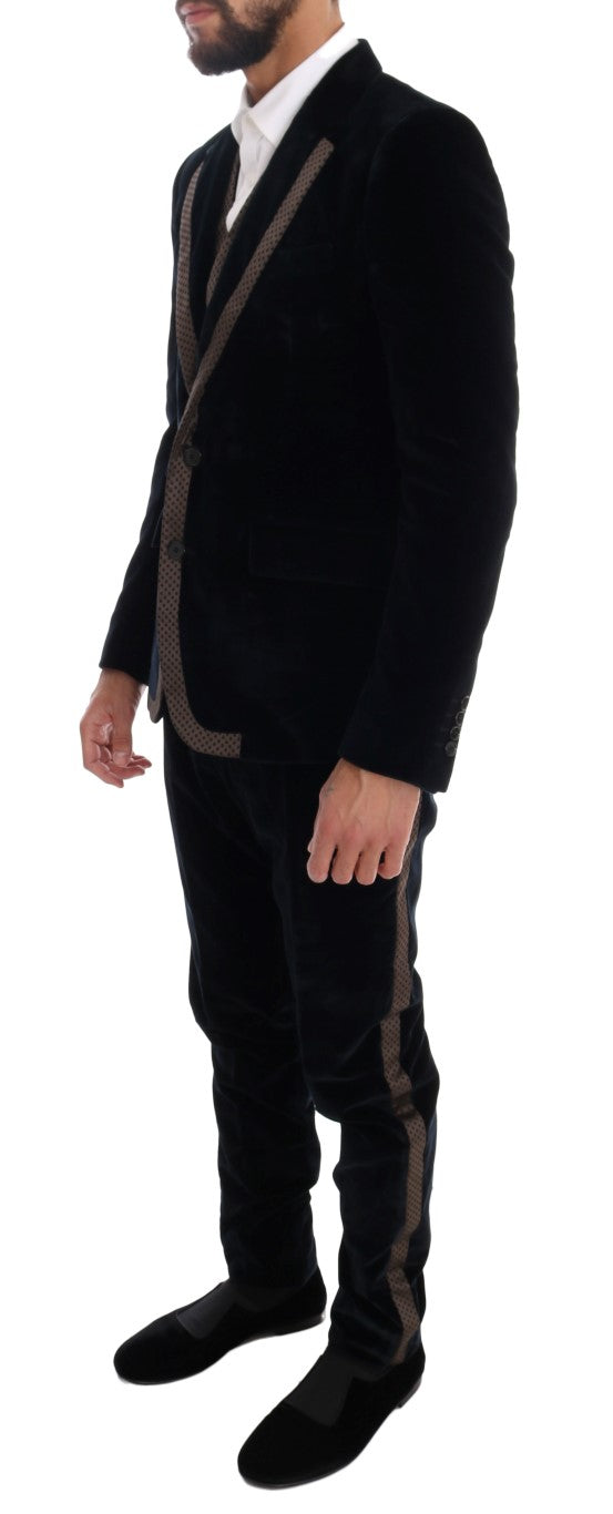 Dolce & Gabbana Blue Velvet Two Button Slim 3 Piece Suit | Regal Royce