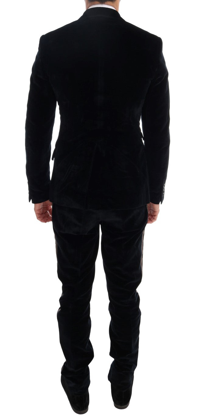 Dolce & Gabbana Blue Velvet Two Button Slim 3 Piece Suit | Regal Royce