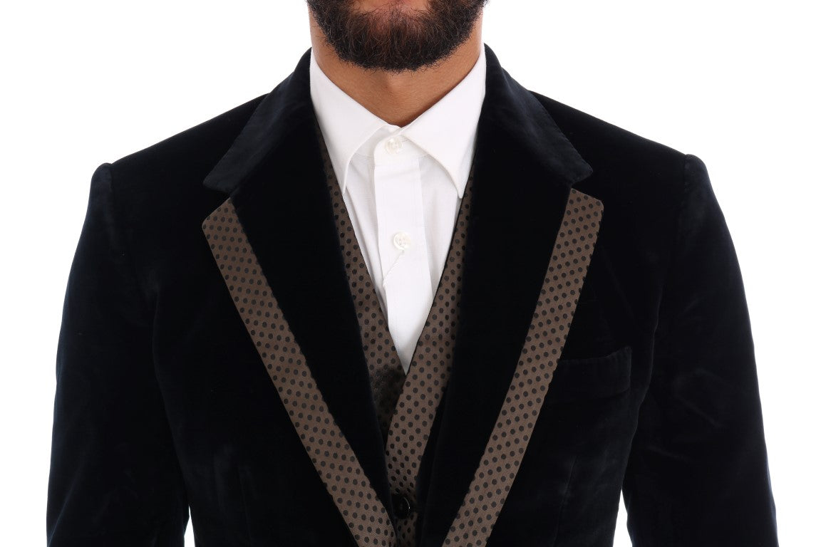 Dolce & Gabbana Blue Velvet Two Button Slim 3 Piece Suit | Regal Royce