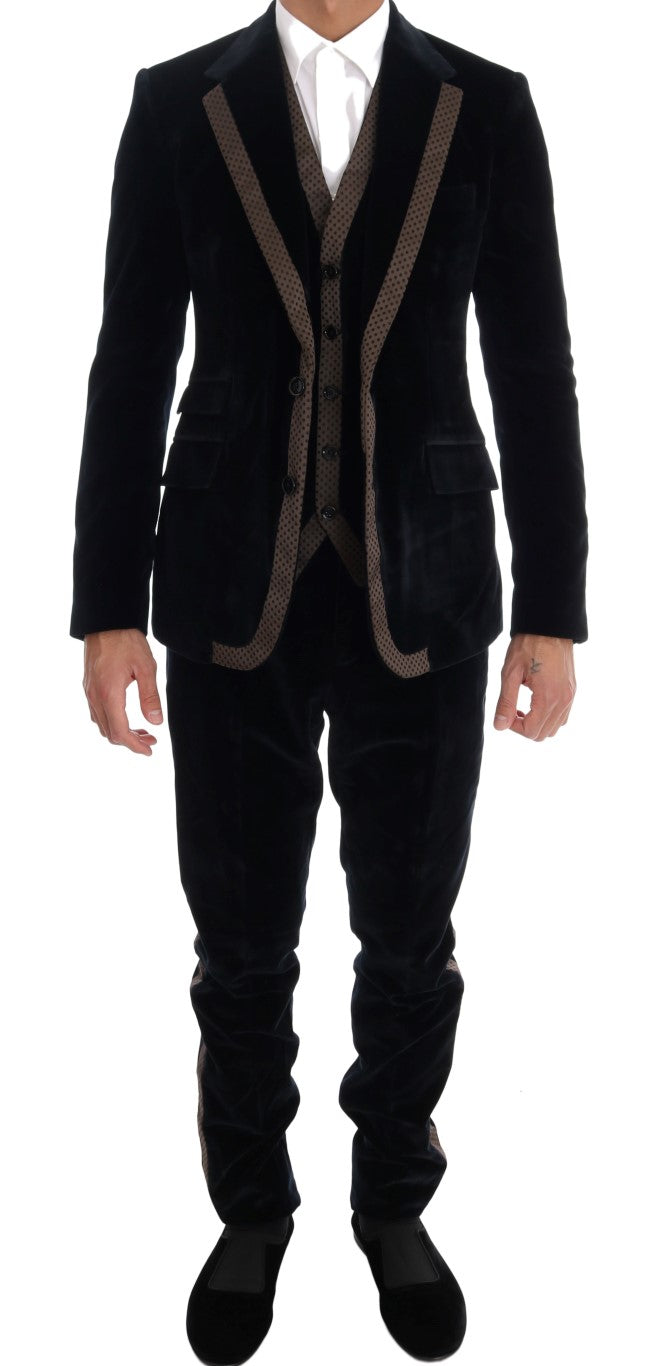 Dolce & Gabbana Blue Velvet Two Button Slim 3 Piece Suit | Regal Royce