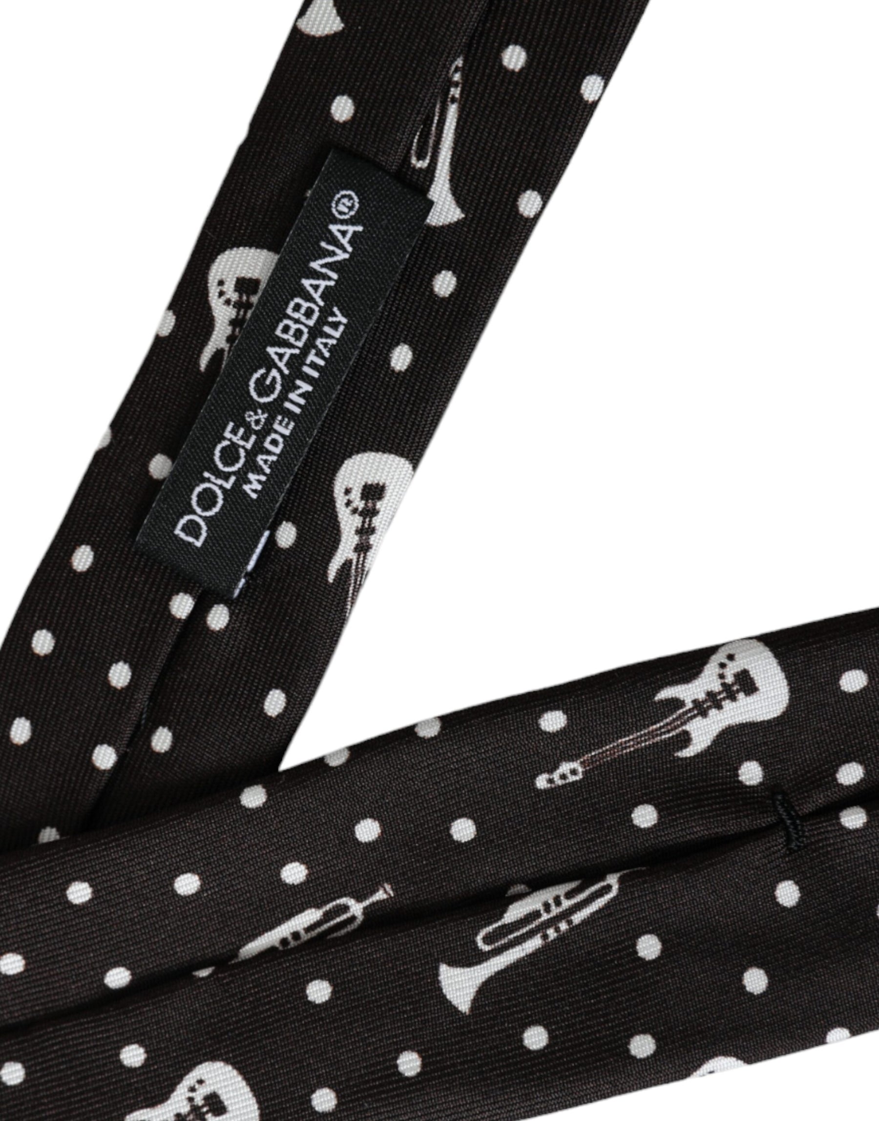 Dolce & Gabbana Black Guitar Print Silk Adjustable Tie | Regal Royce