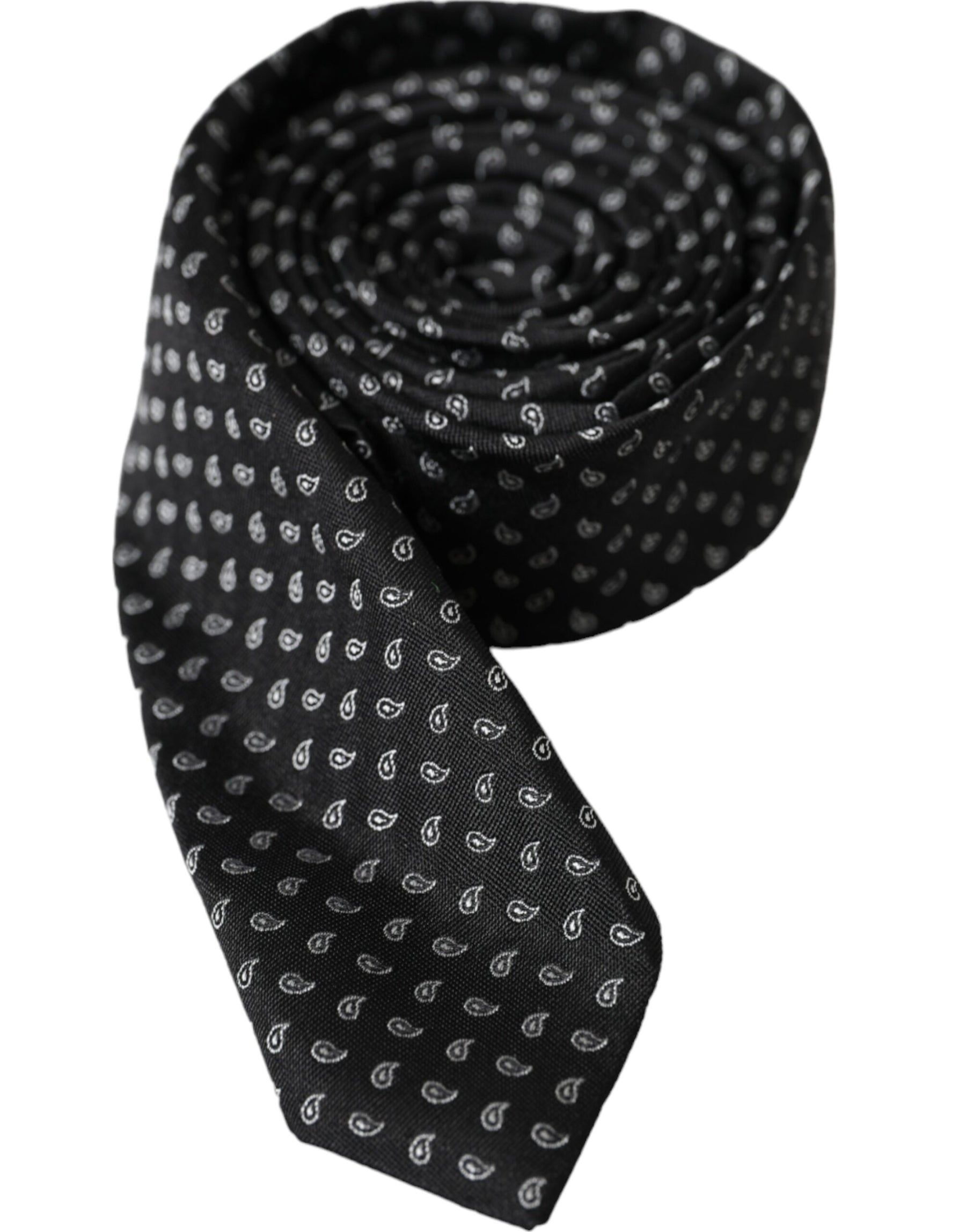 Dolce & Gabbana Black Jacquard Patterned Silk Adjustable Men Tie | Regal Royce