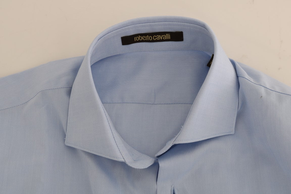 Cavalli Light Blue Cotton Slim Fit Dress Shirt | Regal Royce