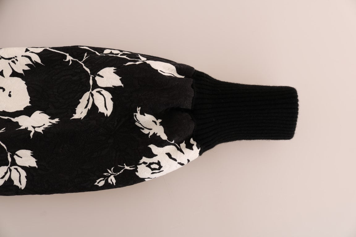 Dolce & Gabbana Black Fur Floral Brocade Zipper Sweater | Regal Royce