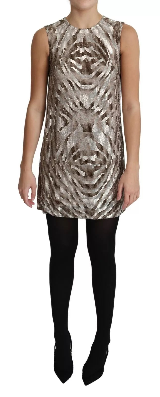 Dolce & Gabbana Brown Crystal Shift Mini Zebra Silver Dress | Regal Royce