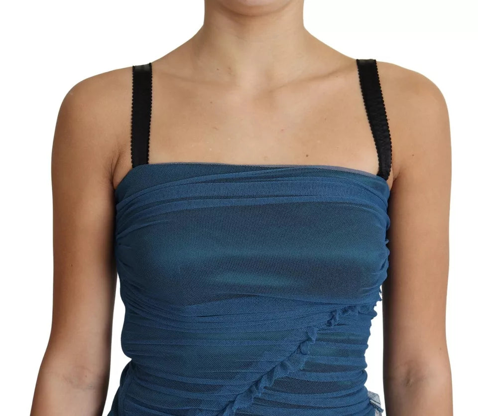Dolce & Gabbana Blue Draped Tulle Midi Sheath Cotton Dress | Regal Royce
