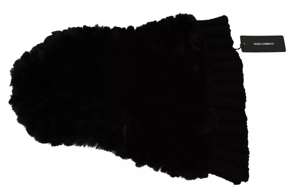 Dolce & Gabbana Black Silver Fox Fur Cashmere Hooded Scarf | Regal Royce