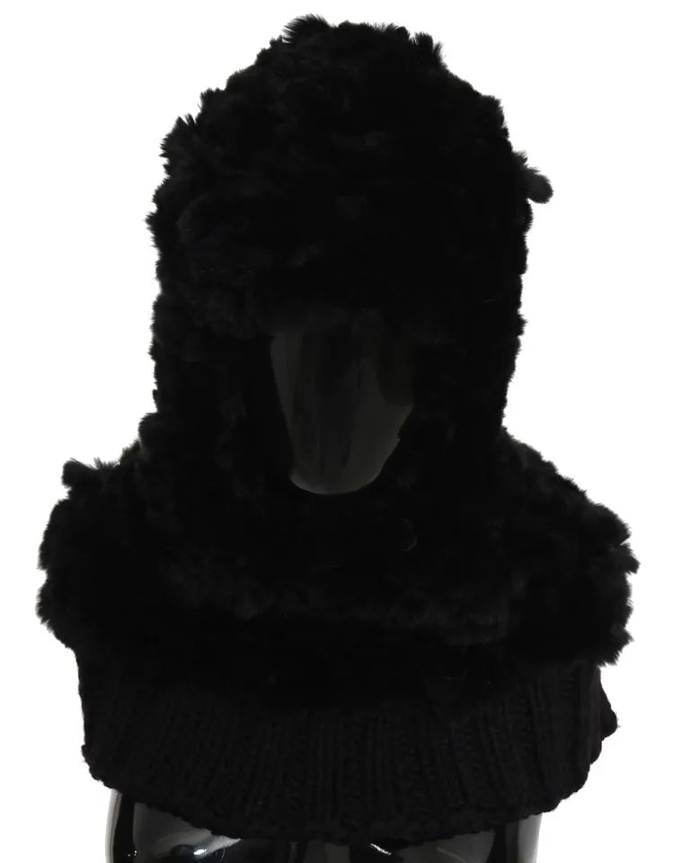 Dolce & Gabbana Black Silver Fox Fur Cashmere Hooded Scarf | Regal Royce