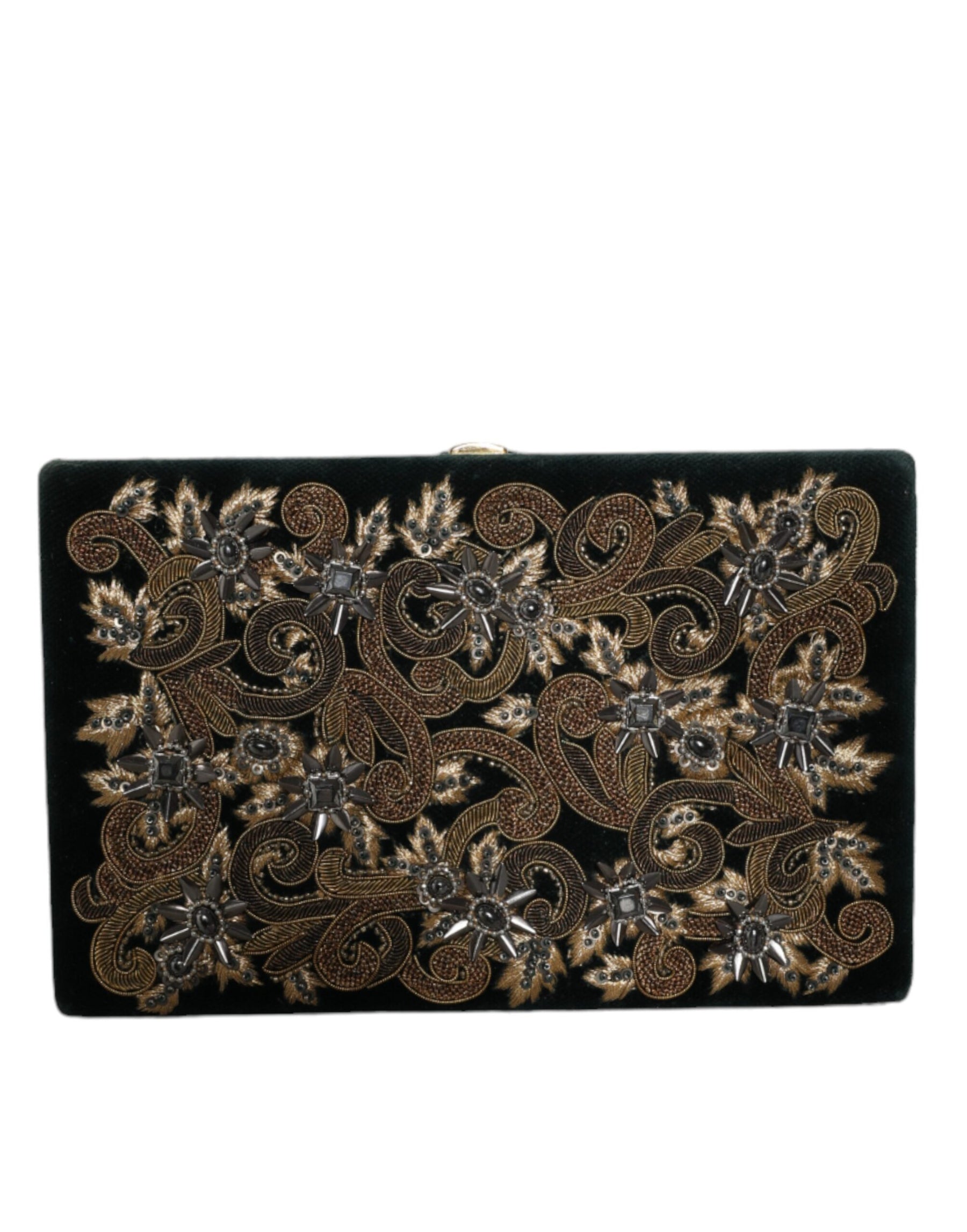 Dolce & Gabbana Black Velvet Gold Frame Clutch Evening Party Purse Bag | Regal Royce