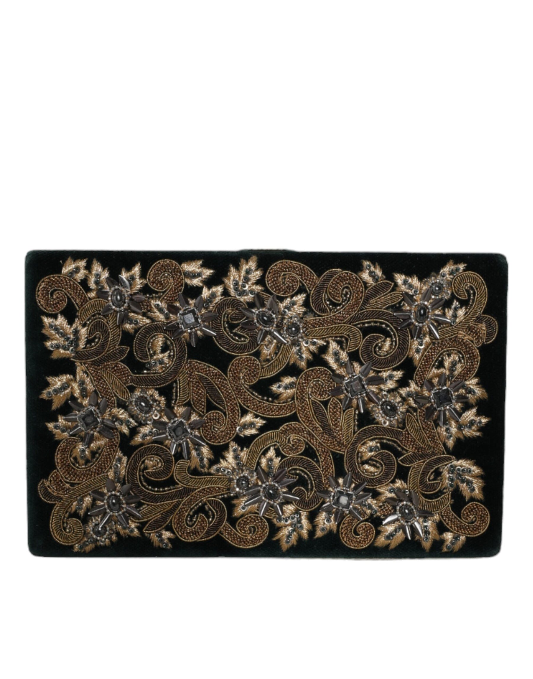 Dolce & Gabbana Black Velvet Gold Frame Clutch Evening Party Purse Bag | Regal Royce