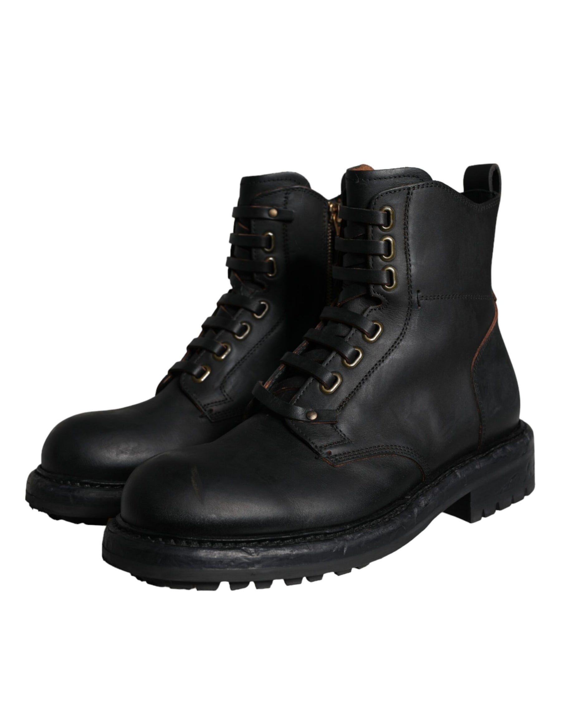 Dolce & Gabbana Black Lace Up Mid Calf Boots Men Shoes | Regal Royce