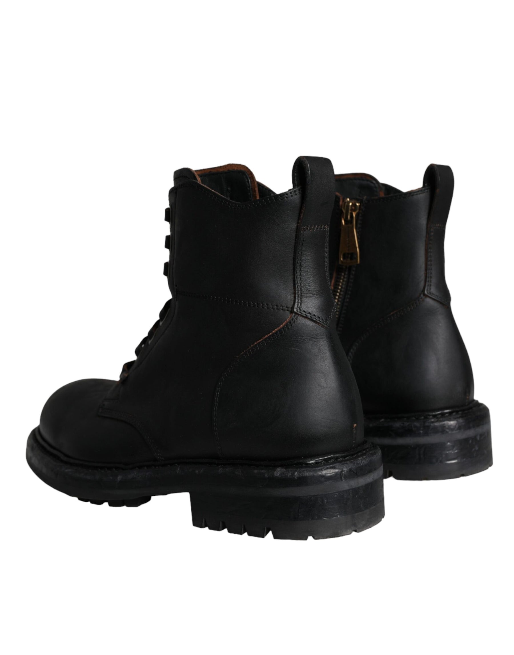 Dolce & Gabbana Black Lace Up Mid Calf Boots Men Shoes | Regal Royce