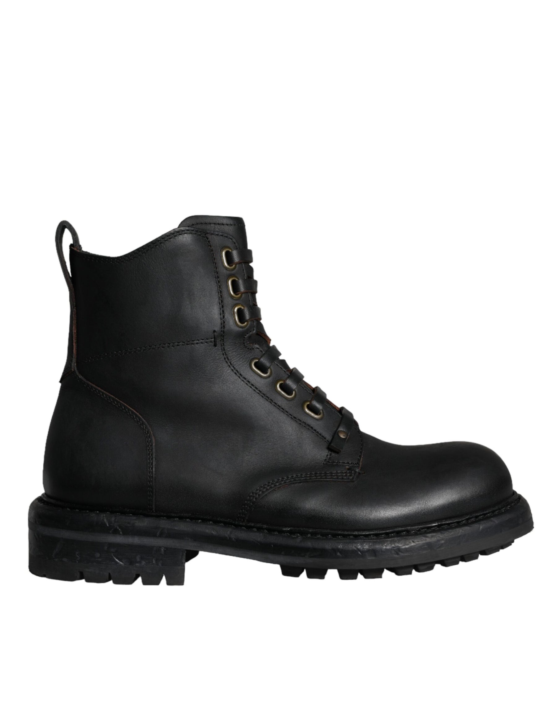 Dolce & Gabbana Black Lace Up Mid Calf Boots Men Shoes | Regal Royce