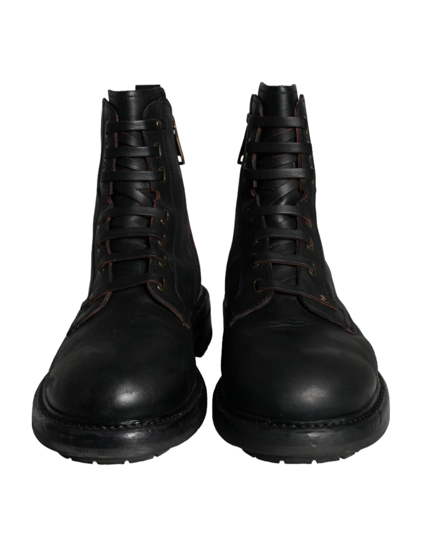 Dolce & Gabbana Black Lace Up Mid Calf Boots Men Shoes | Regal Royce
