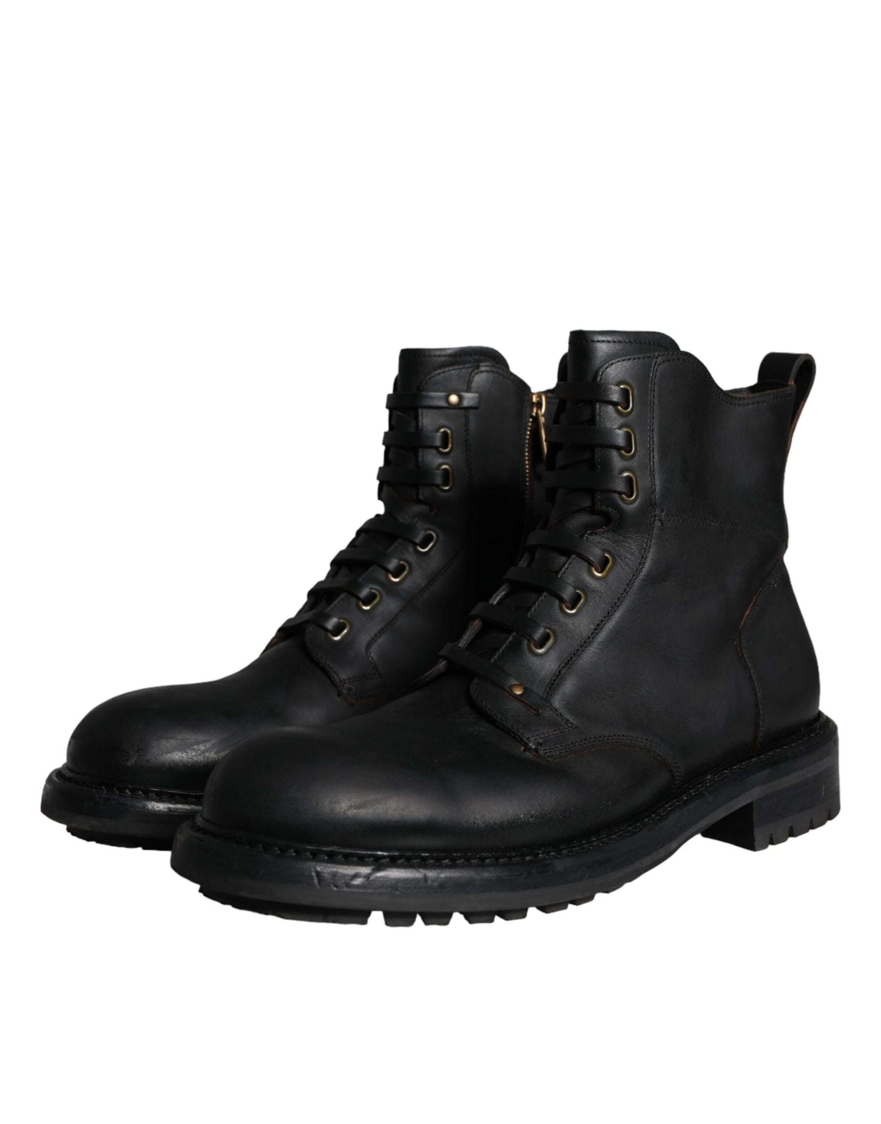 Dolce & Gabbana Black Lace Up Mid Calf Boots Men Shoes | Regal Royce
