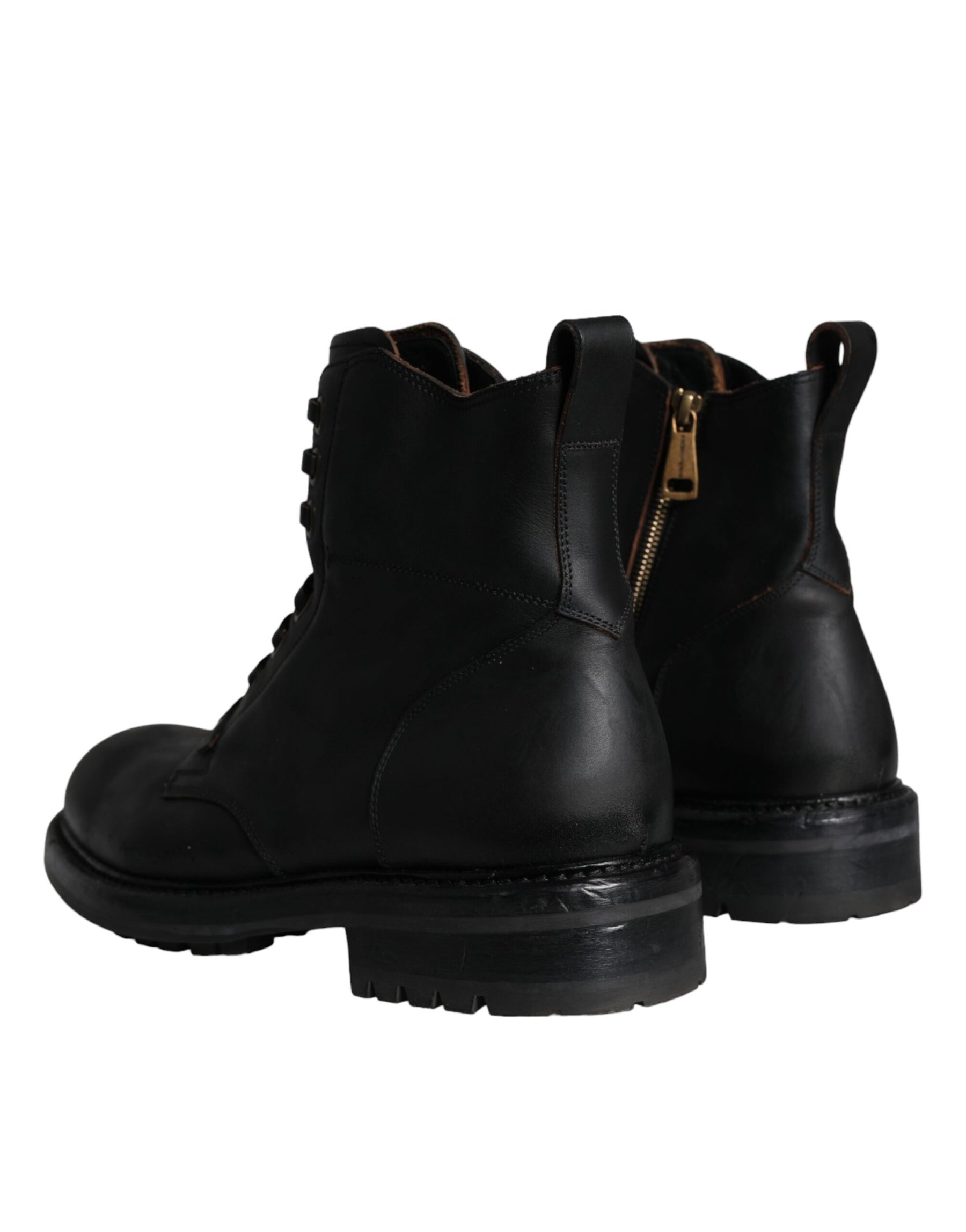 Dolce & Gabbana Black Lace Up Mid Calf Boots Men Shoes | Regal Royce