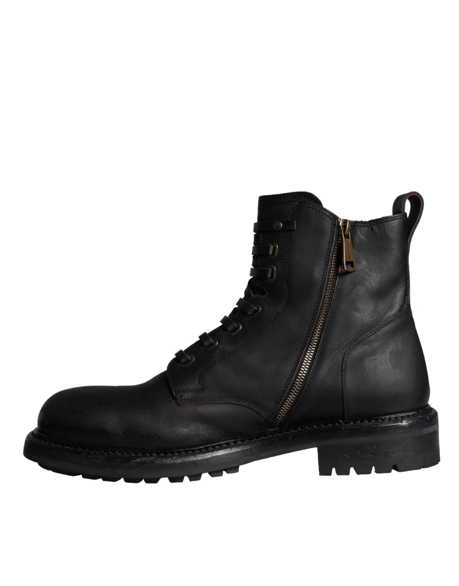 Dolce & Gabbana Black Lace Up Mid Calf Boots Men Shoes | Regal Royce
