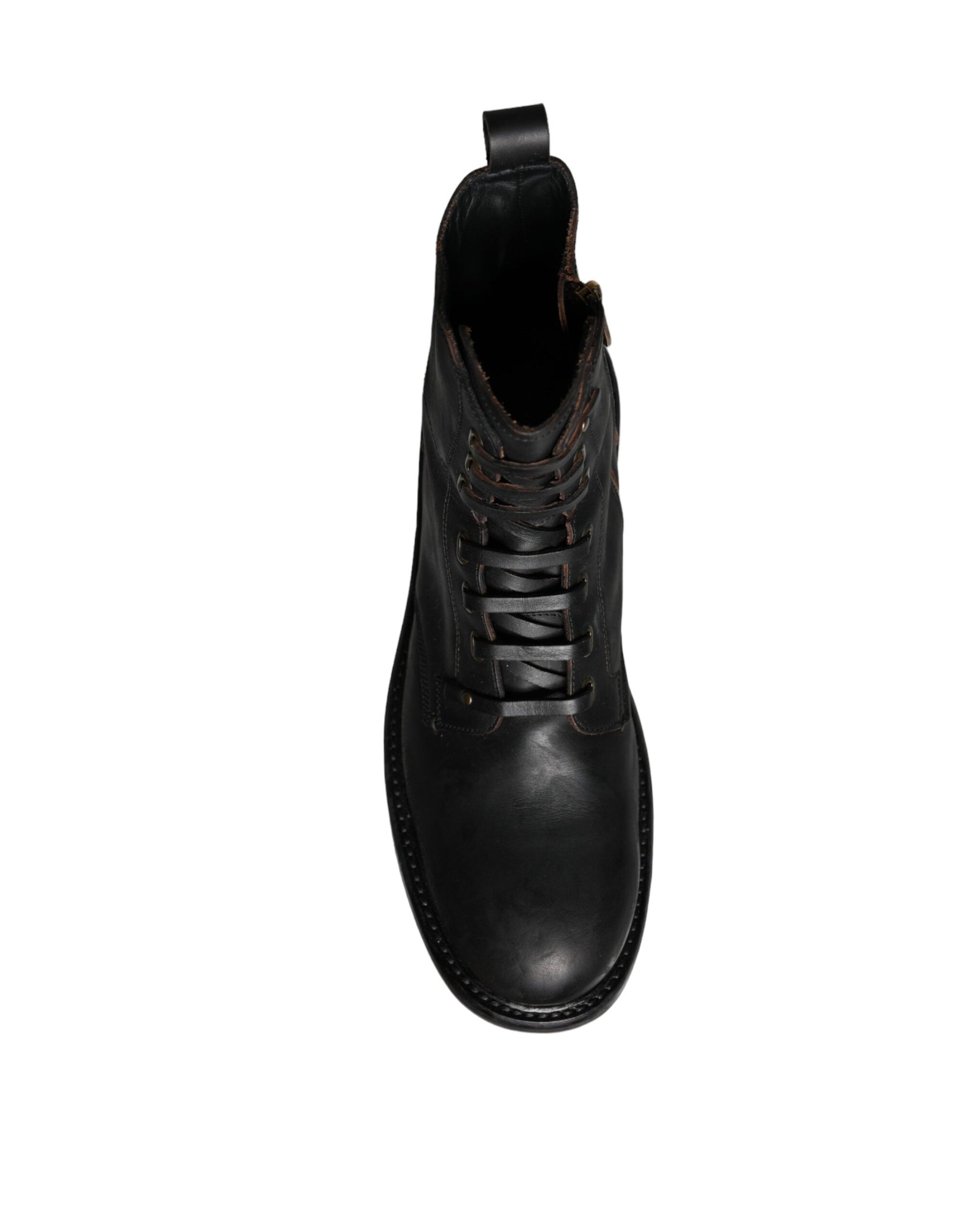 Dolce & Gabbana Black Lace Up Mid Calf Boots Men Shoes | Regal Royce