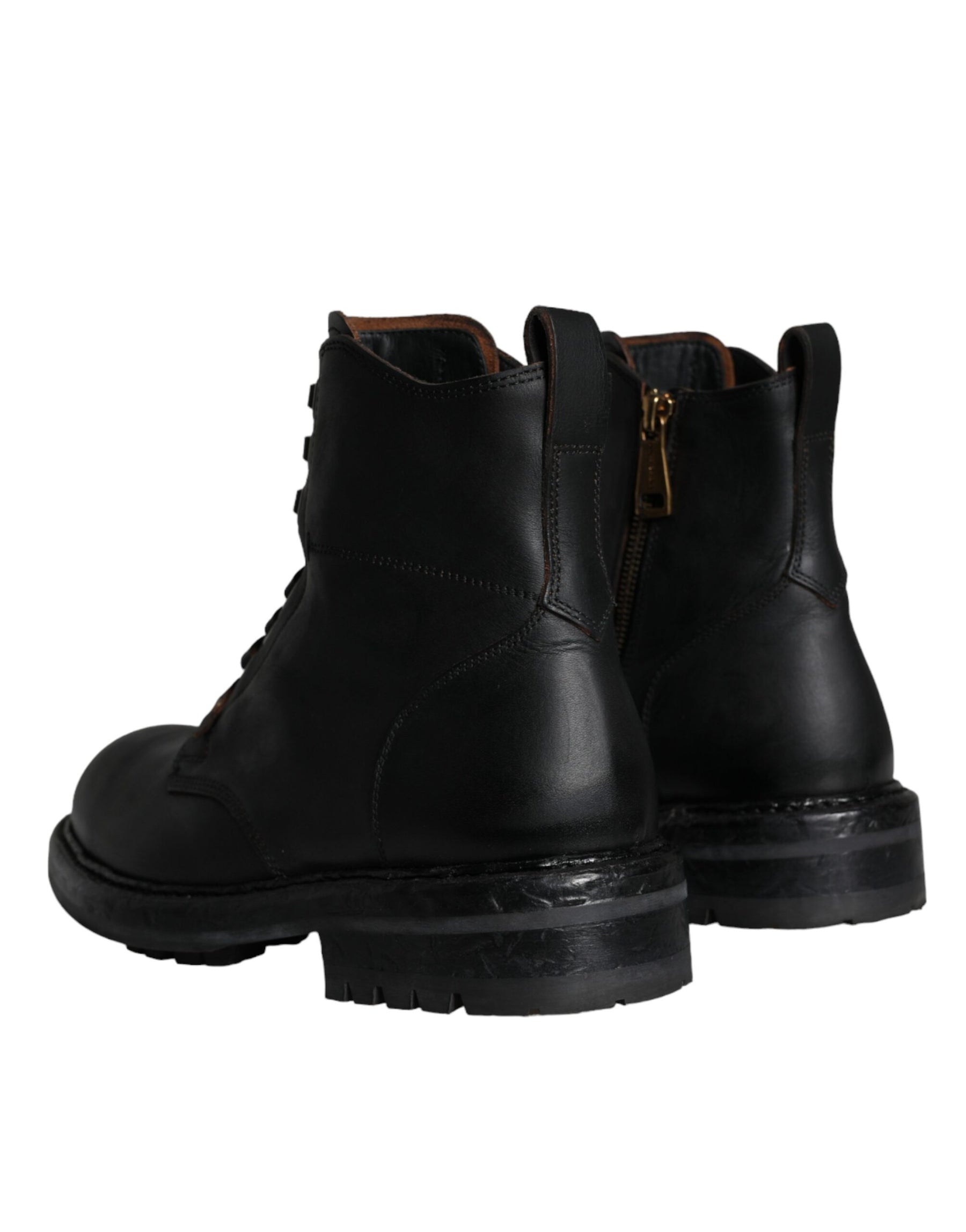 Dolce & Gabbana Black Lace Up Mid Calf Boots Men Shoes | Regal Royce