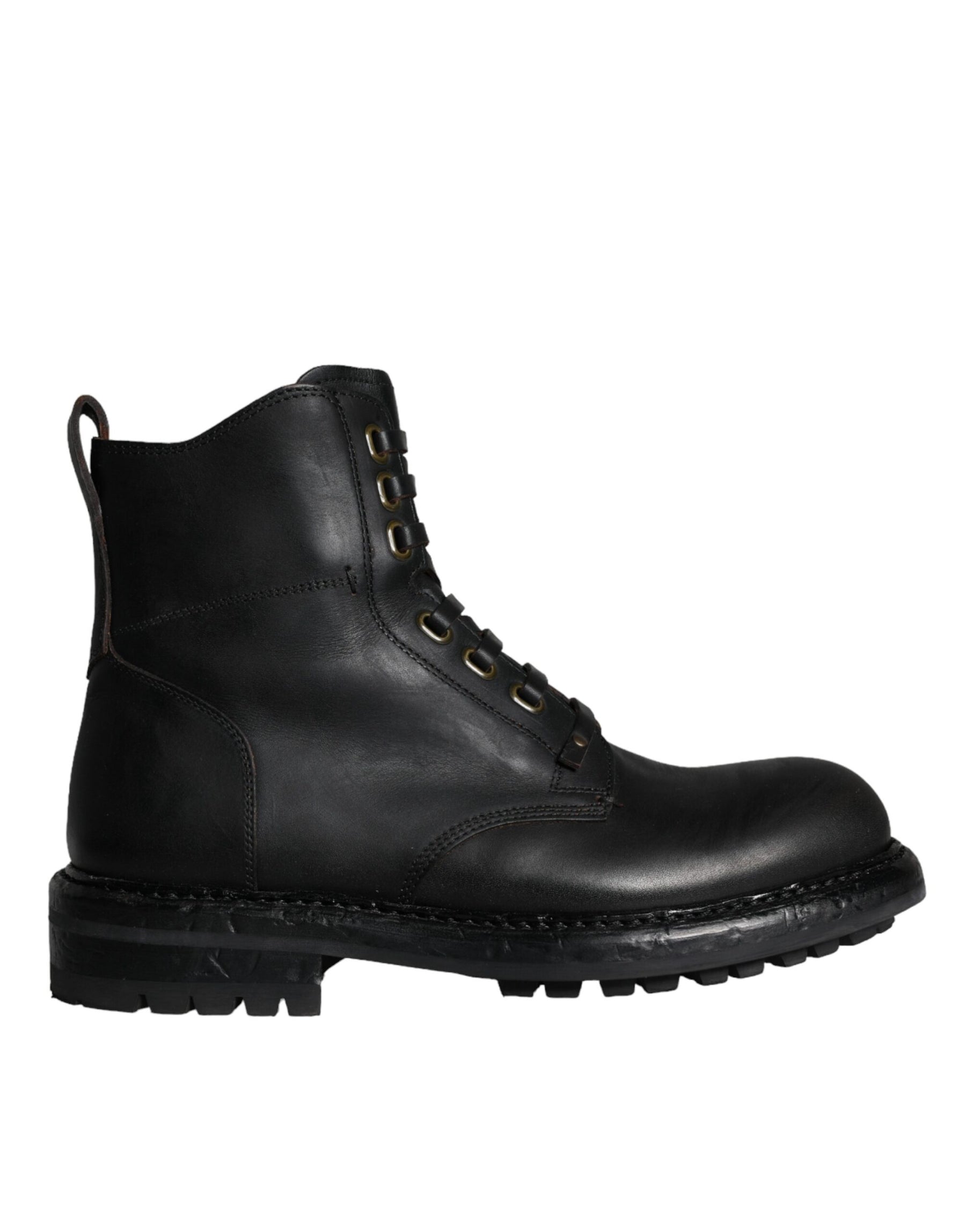 Dolce & Gabbana Black Lace Up Mid Calf Boots Men Shoes | Regal Royce