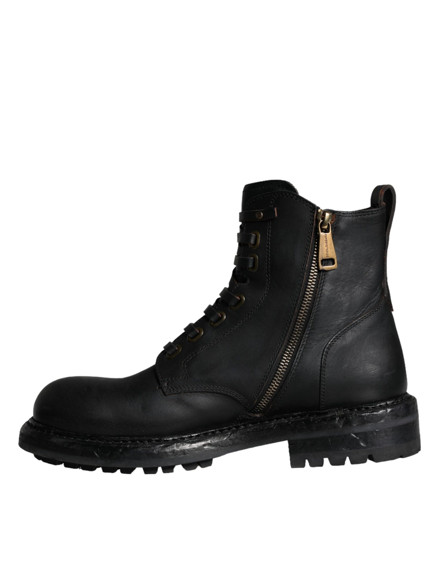Dolce & Gabbana Black Lace Up Mid Calf Boots Men Shoes | Regal Royce