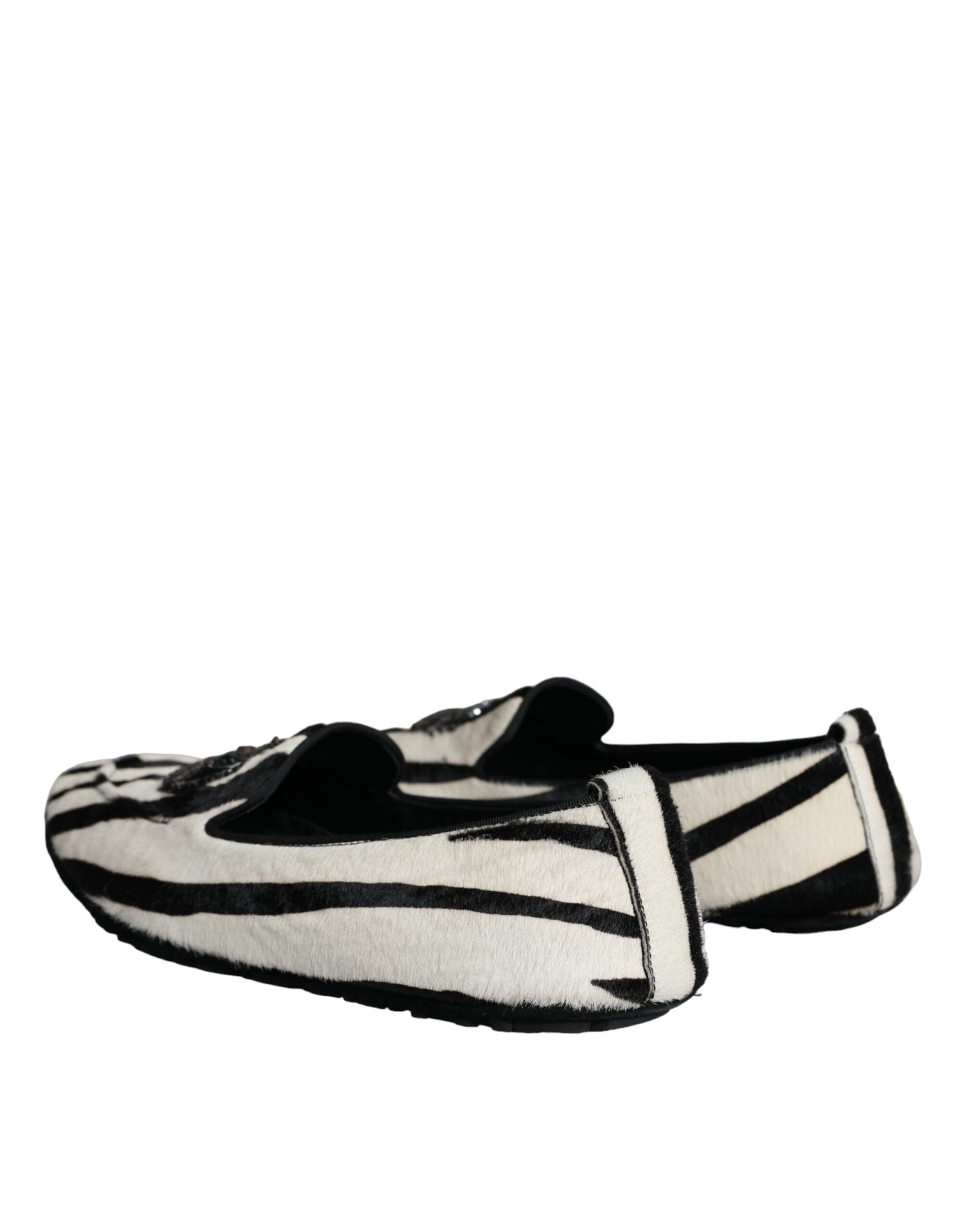 Dolce & Gabbana Black White Calf Fur Slip On Loafers Men Shoes | Regal Royce