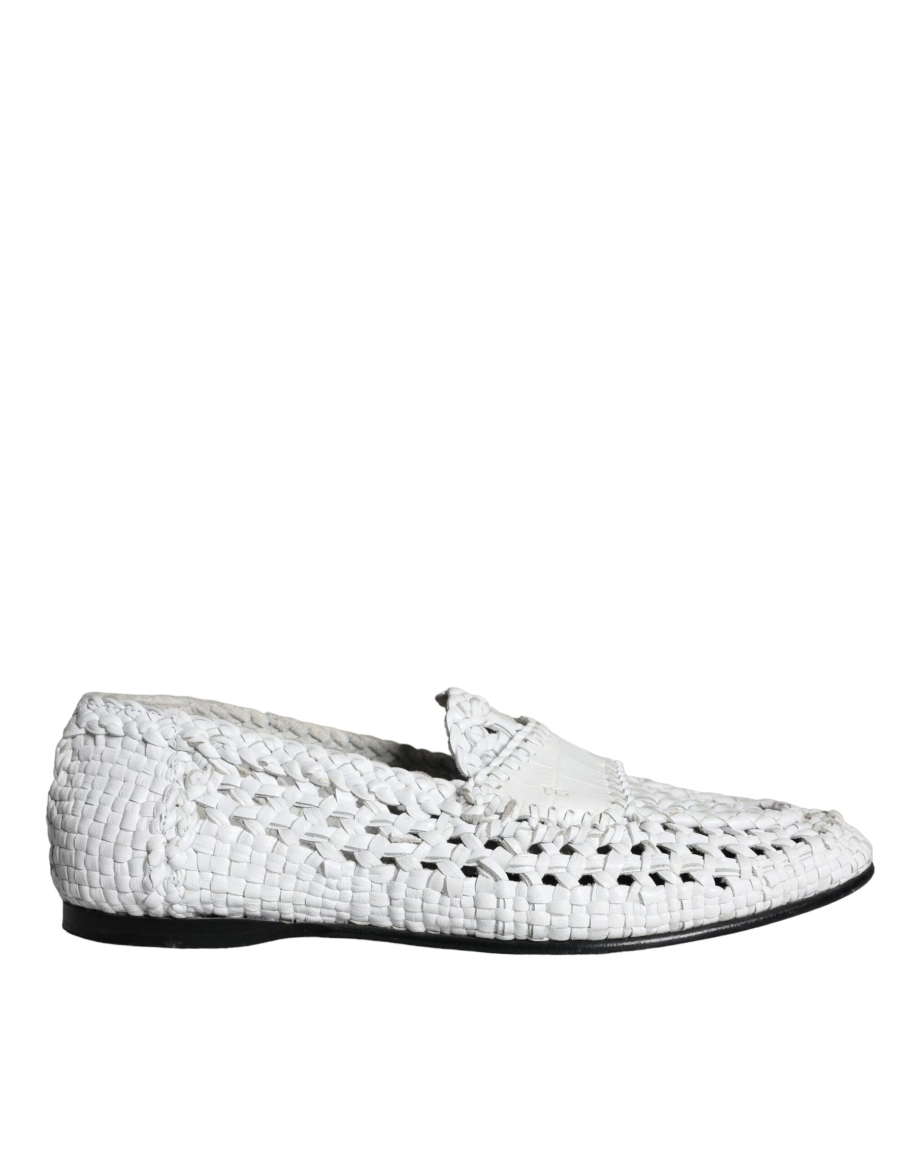 Dolce & Gabbana White Woven Leather Slip On Loafers Men Shoes | Regal Royce