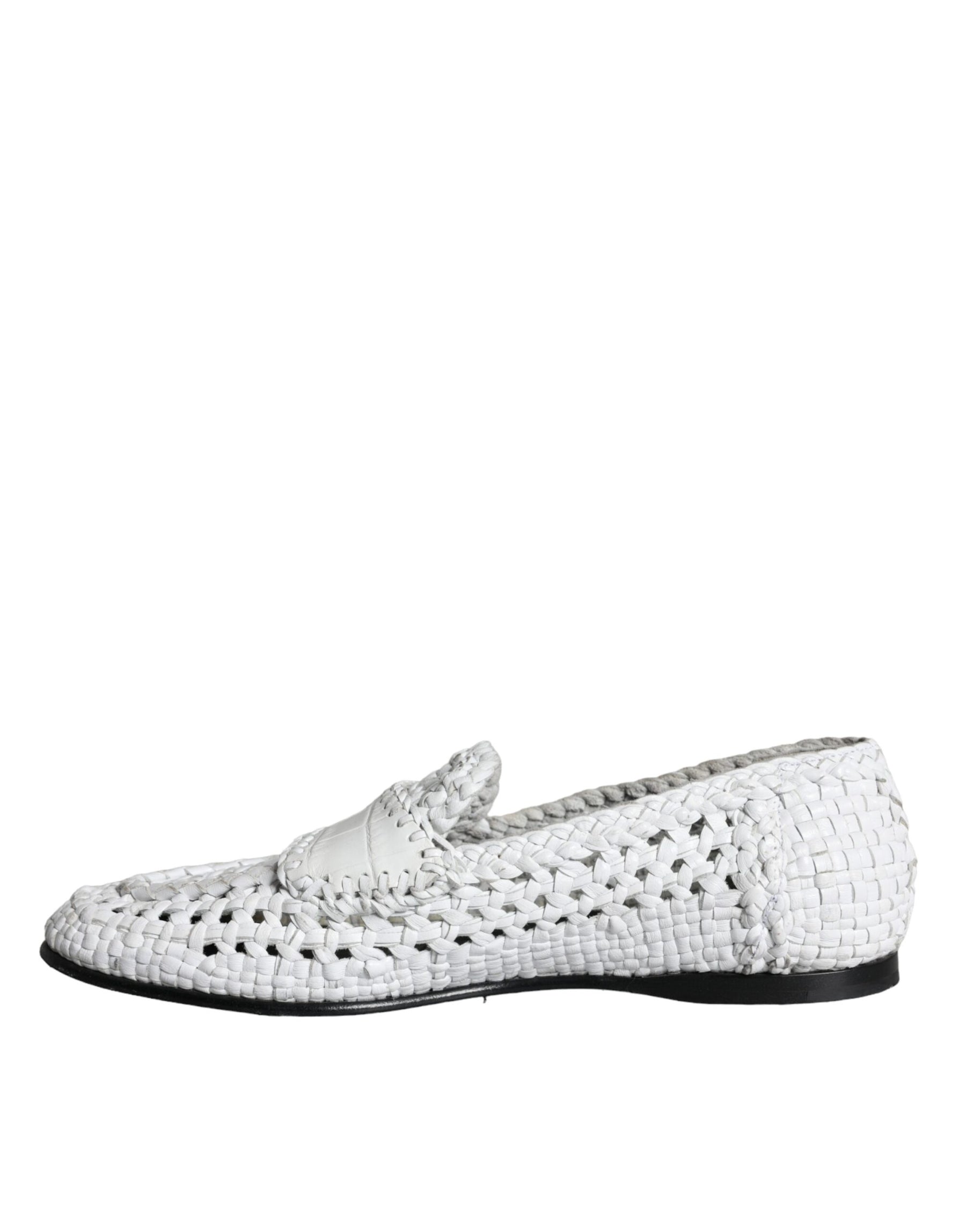 Dolce & Gabbana White Woven Leather Slip On Loafers Men Shoes | Regal Royce