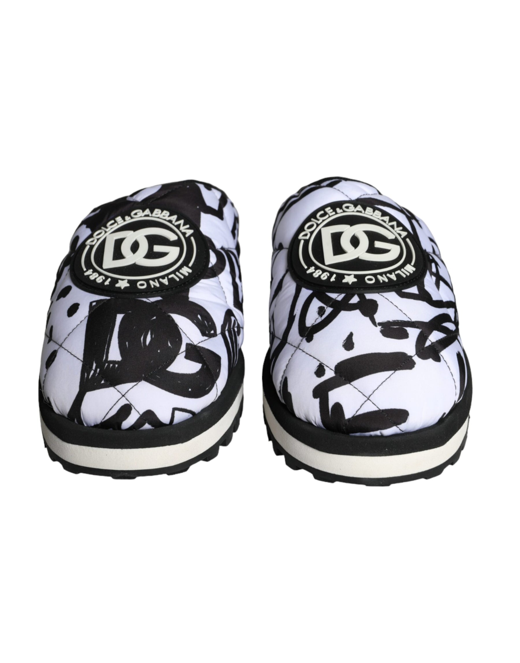 Dolce & Gabbana Black White Quilted Logo Sandals Slides Shoes | Regal Royce