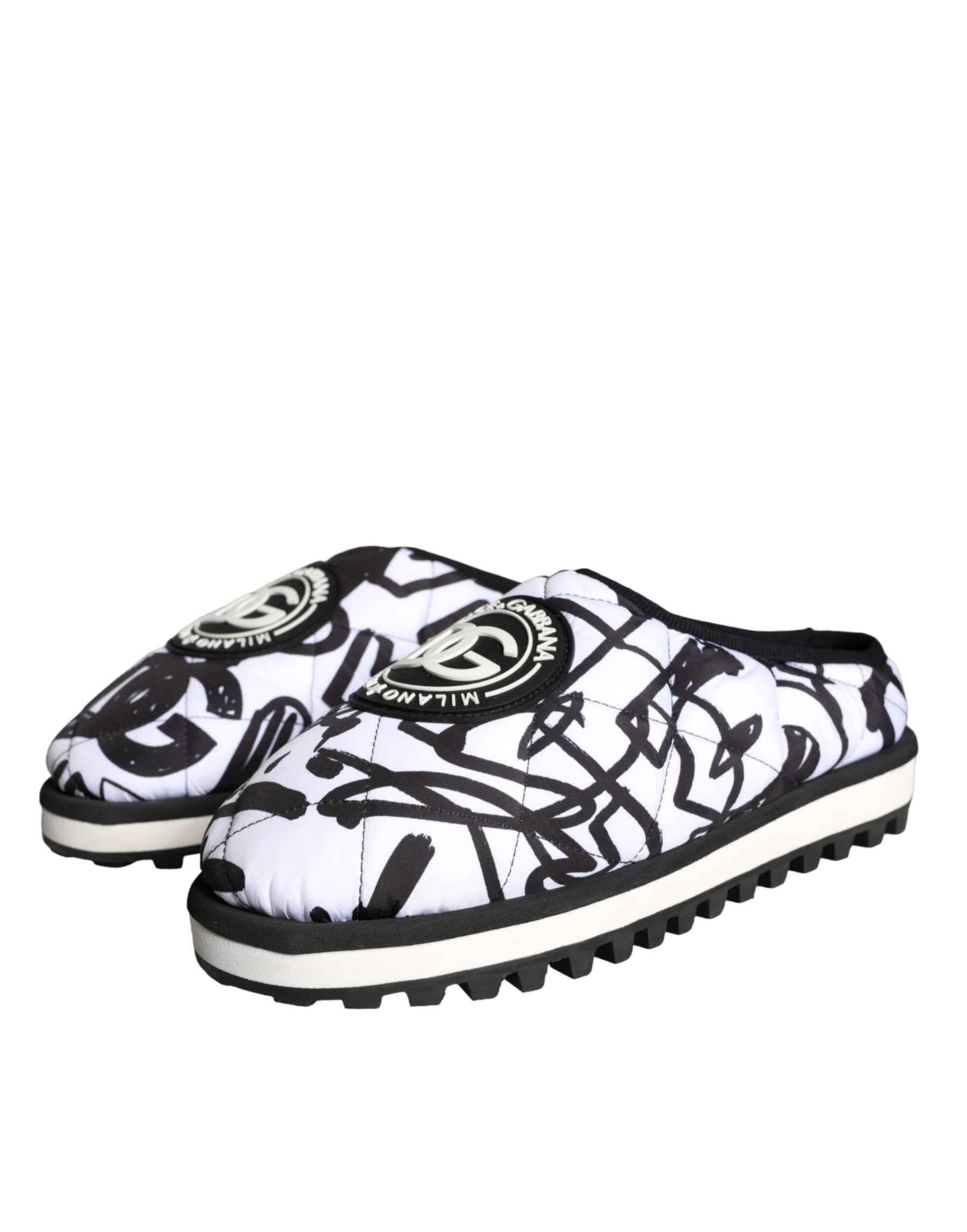 Dolce & Gabbana Black White Quilted Logo Sandals Slides Shoes | Regal Royce