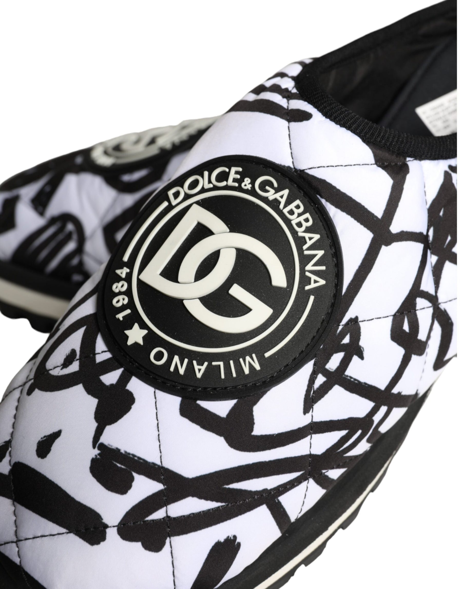 Dolce & Gabbana Black White Quilted Logo Sandals Slides Shoes | Regal Royce