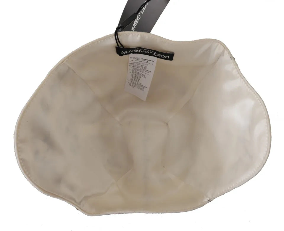 Dolce & Gabbana White Black Wool Embroidered Cameo Brooch Hat | Regal Royce