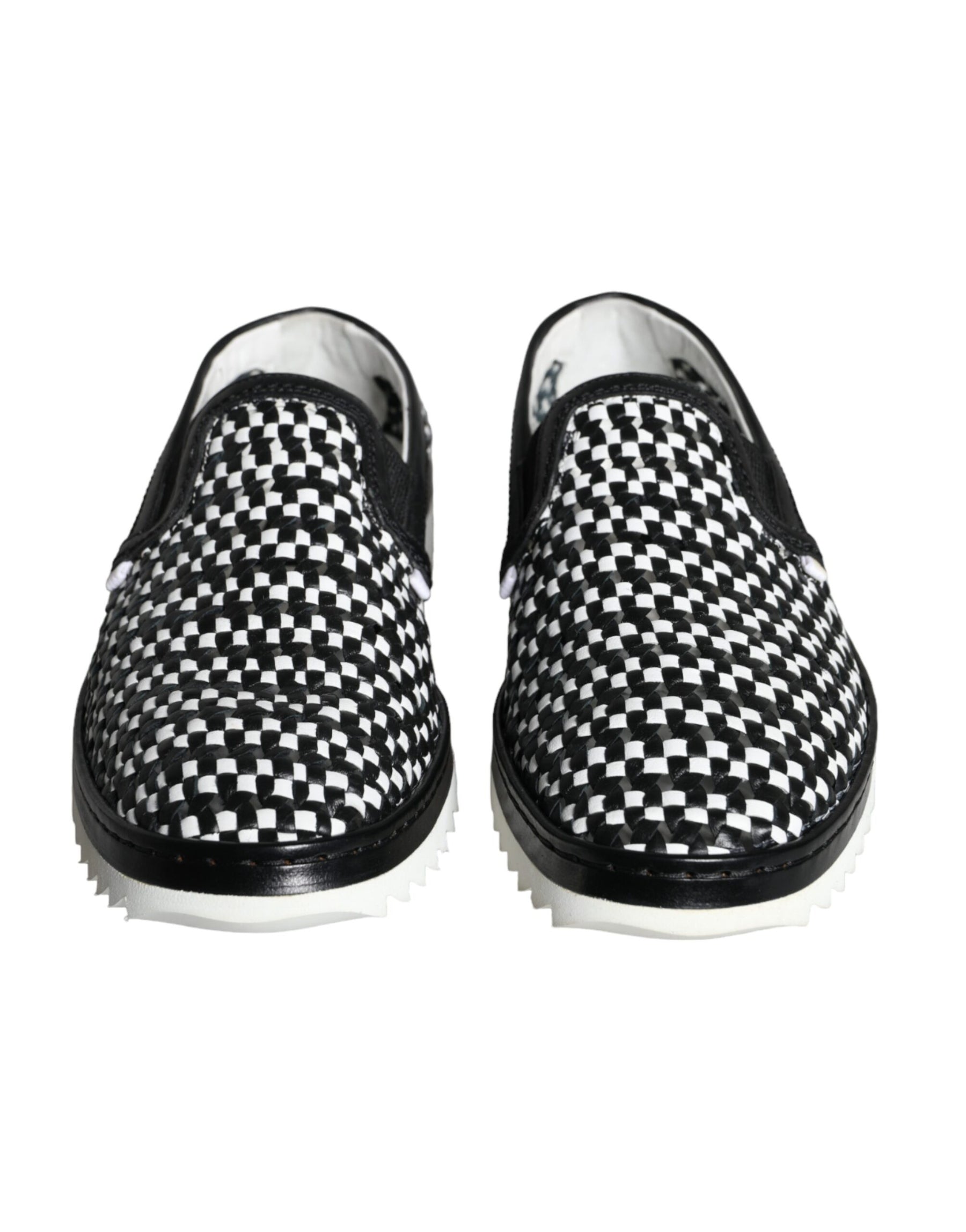 Dolce & Gabbana Black White Weaved Slip On Men Loafers Shoes | Regal Royce