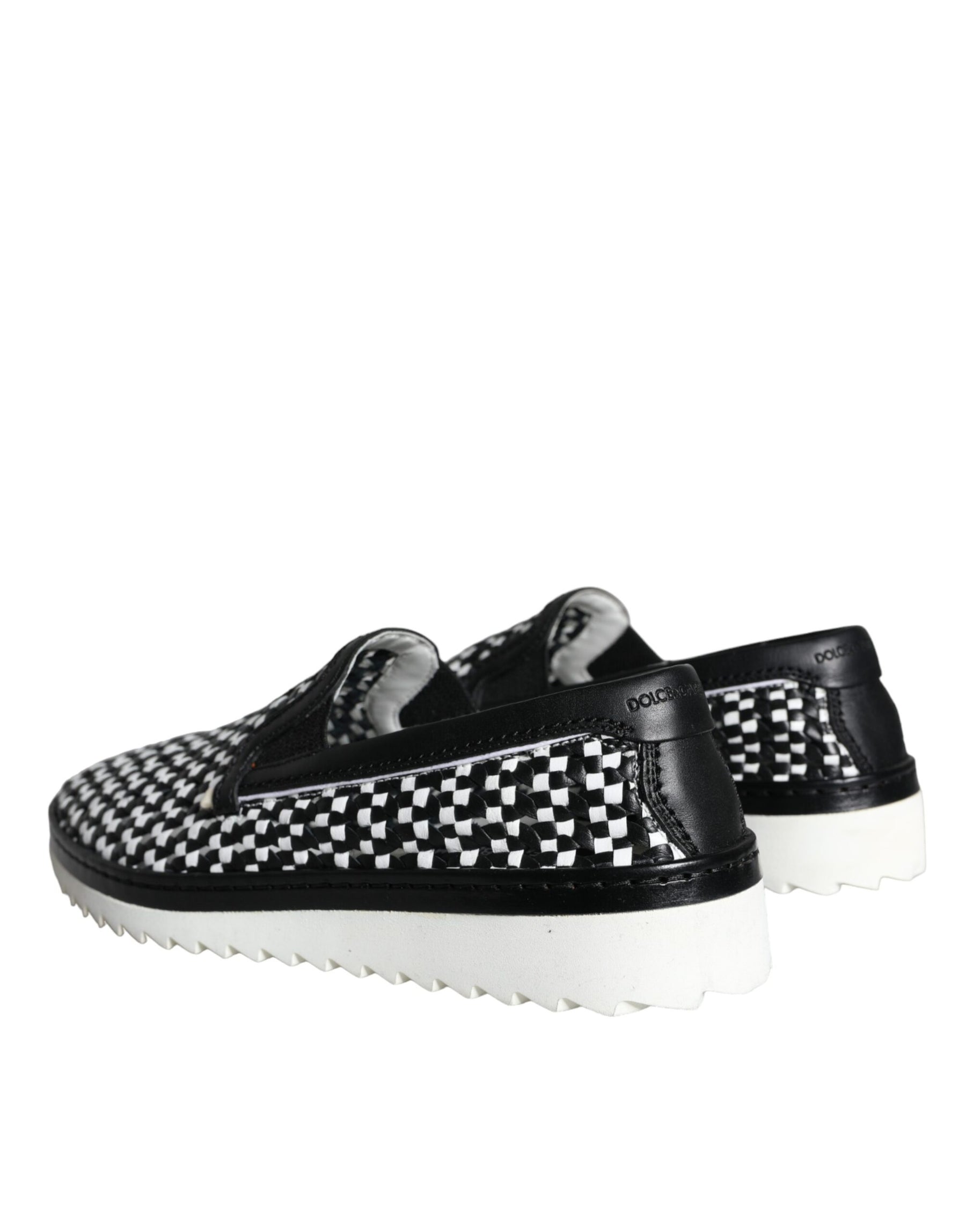 Dolce & Gabbana Black White Weaved Slip On Men Loafers Shoes | Regal Royce