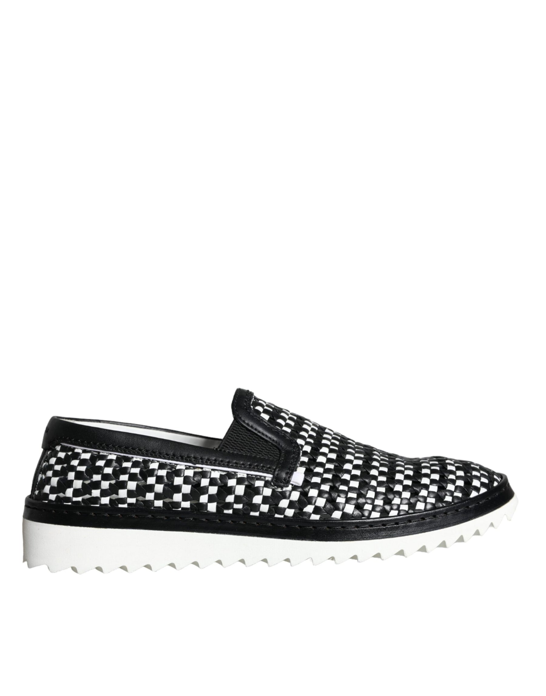 Dolce & Gabbana Black White Weaved Slip On Men Loafers Shoes | Regal Royce