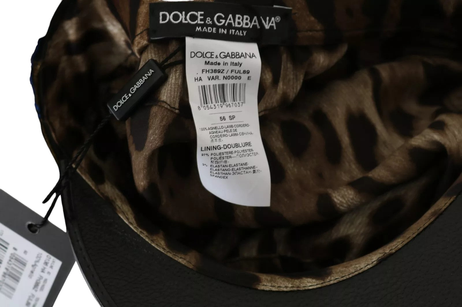 Dolce & Gabbana Black Leather Crystal Beads Gold Ribbon Fiddler Cap | Regal Royce