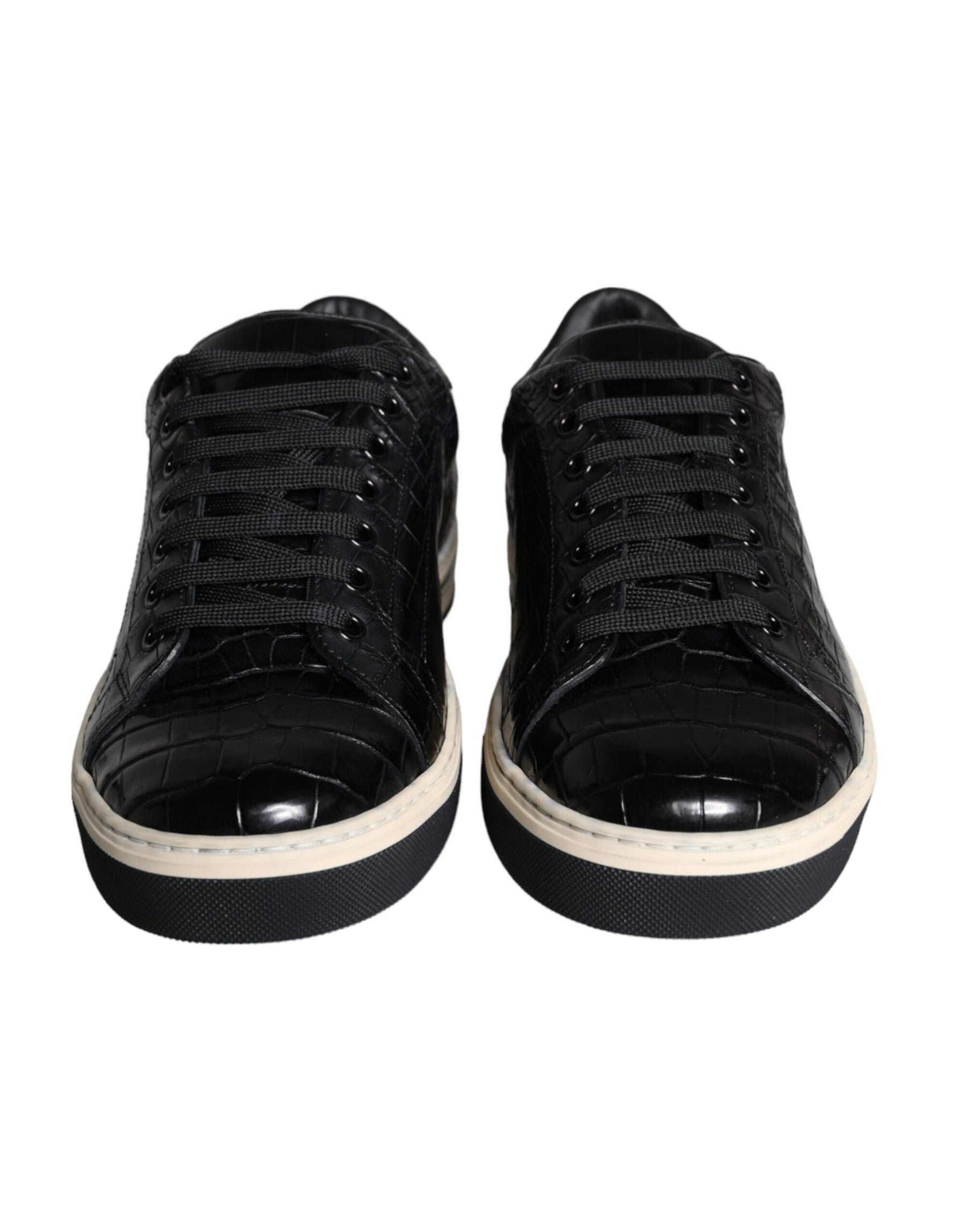 Dolce & Gabbana Black Leather Men Low Top Sneakers Shoes | Regal Royce