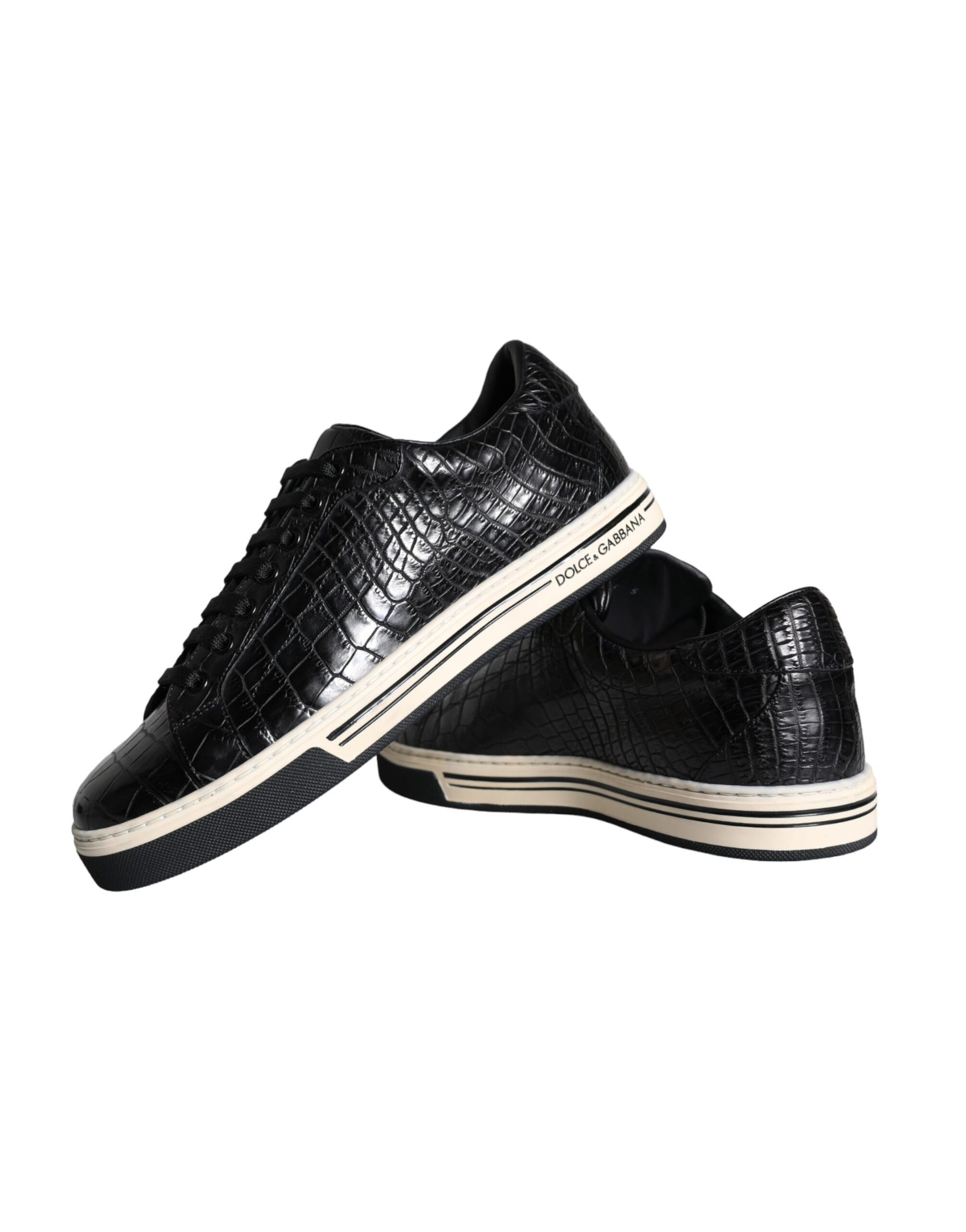 Dolce & Gabbana Black Leather Men Low Top Sneakers Shoes | Regal Royce