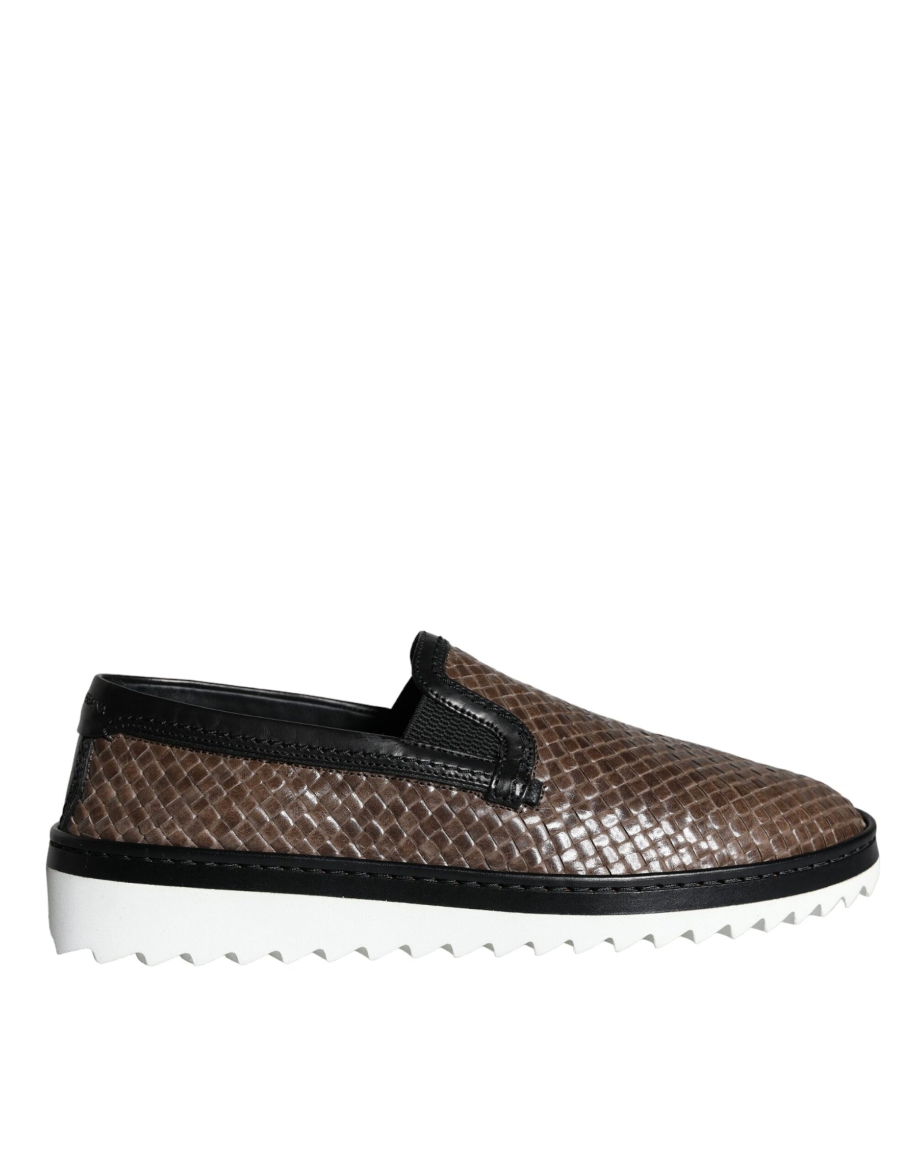 Dolce & Gabbana Brown Black Leather Weaved Men Loafers Shoes | Regal Royce