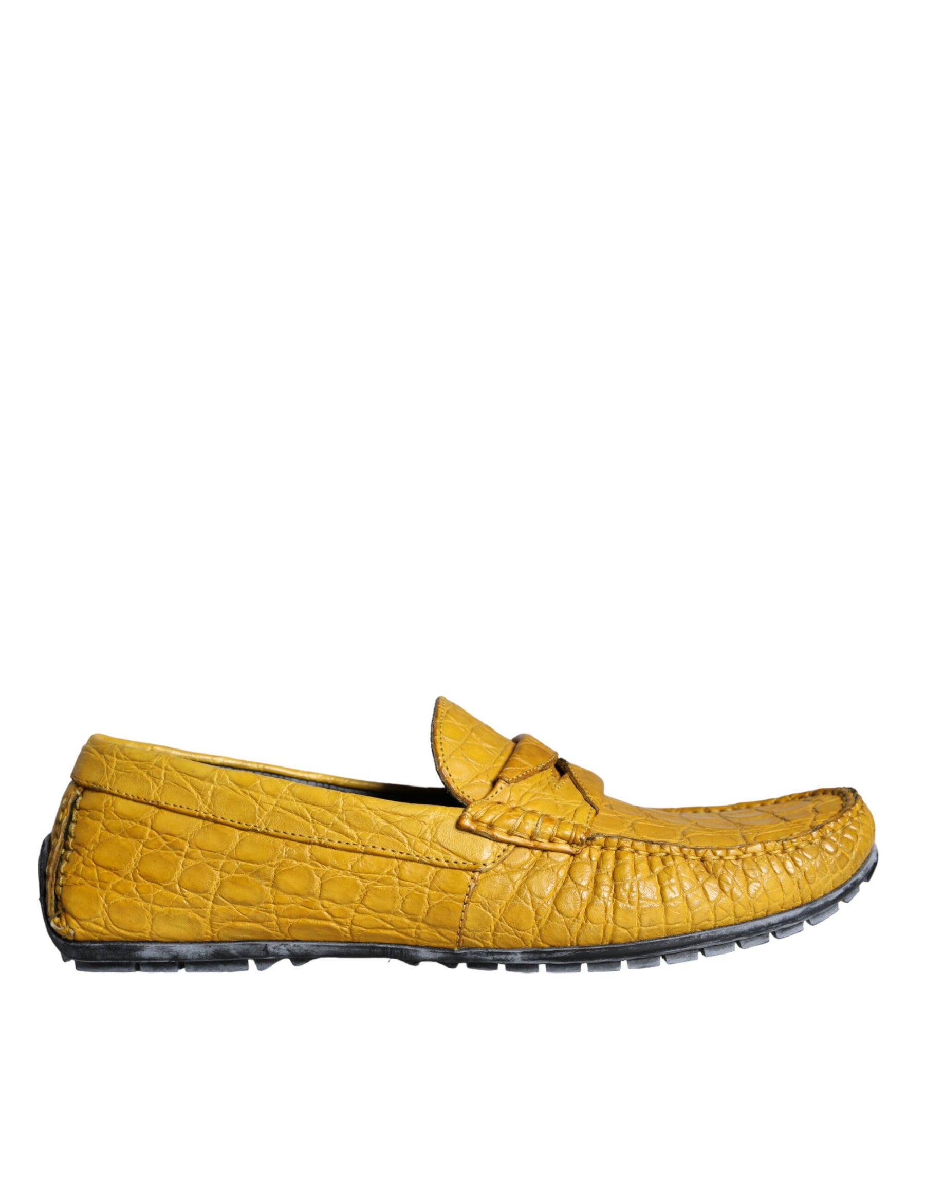Dolce & Gabbana Yellow Leather Slip Mocassin Loafers Shoes | Regal Royce
