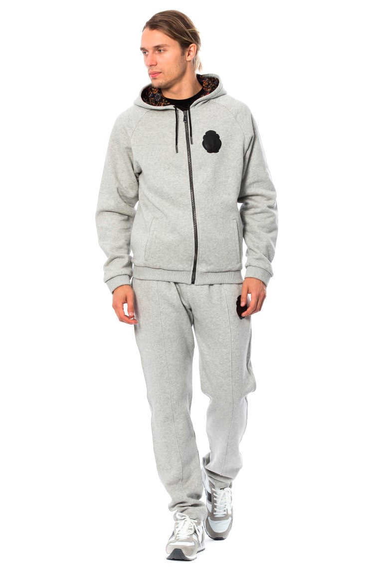 Billionaire Italian Couture Gray Cotton Hooded Sweatsuit | Regal Royce