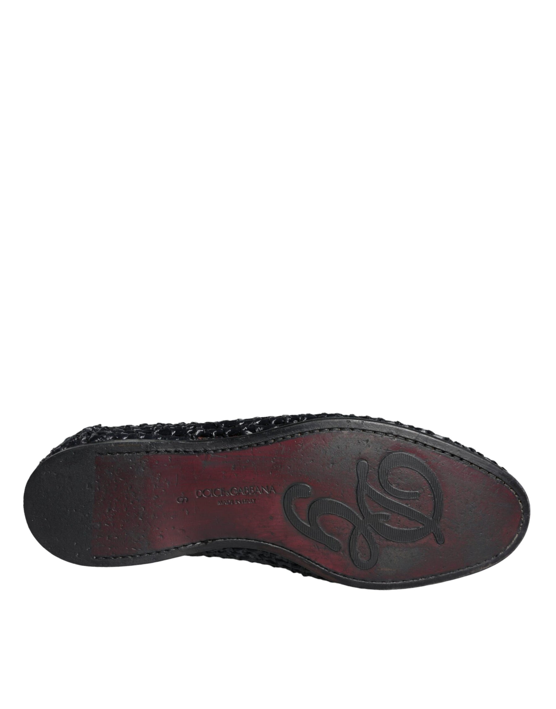 Dolce & Gabbana Black Woven Raffia Slip On Loafers Men Shoes | Regal Royce